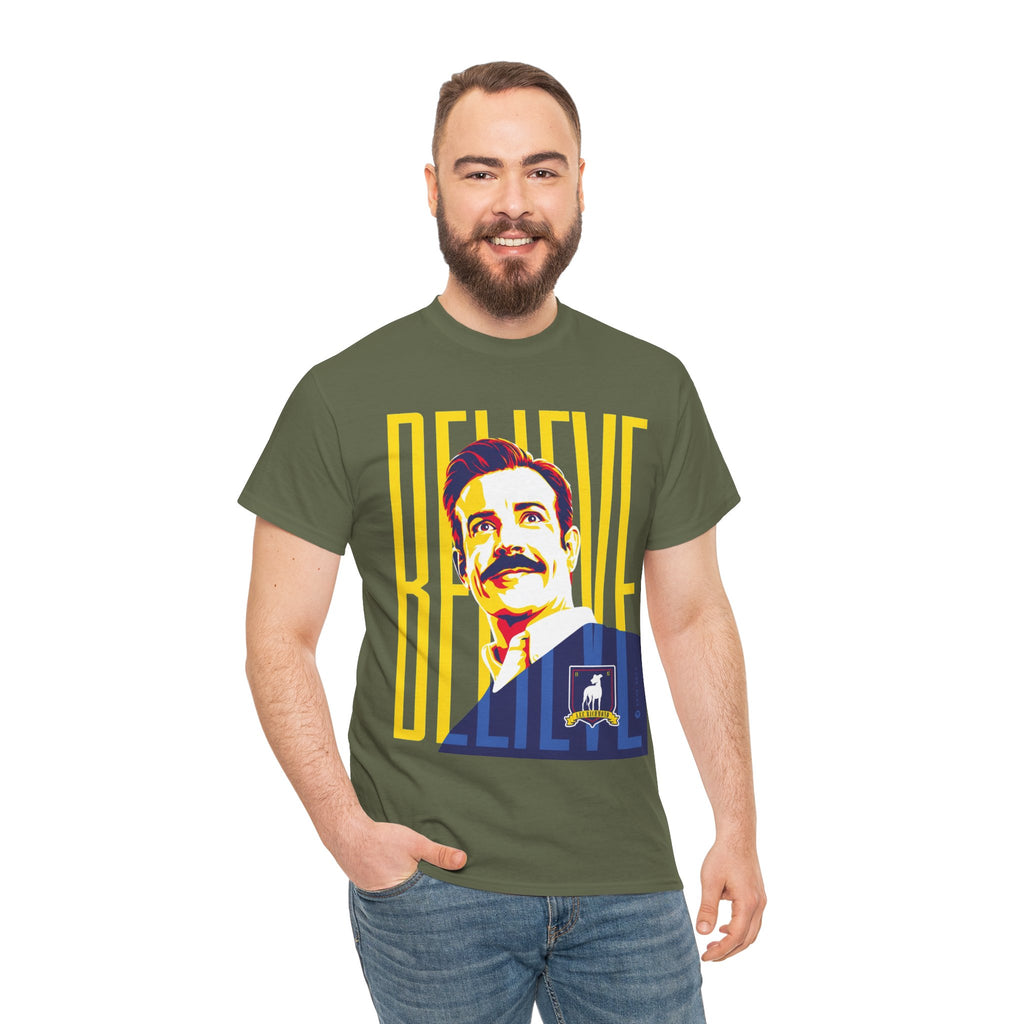 Ted Lasso Inspired Believe Retro Portrait T‑Shirt — Inspirational Vintage Mustache Design