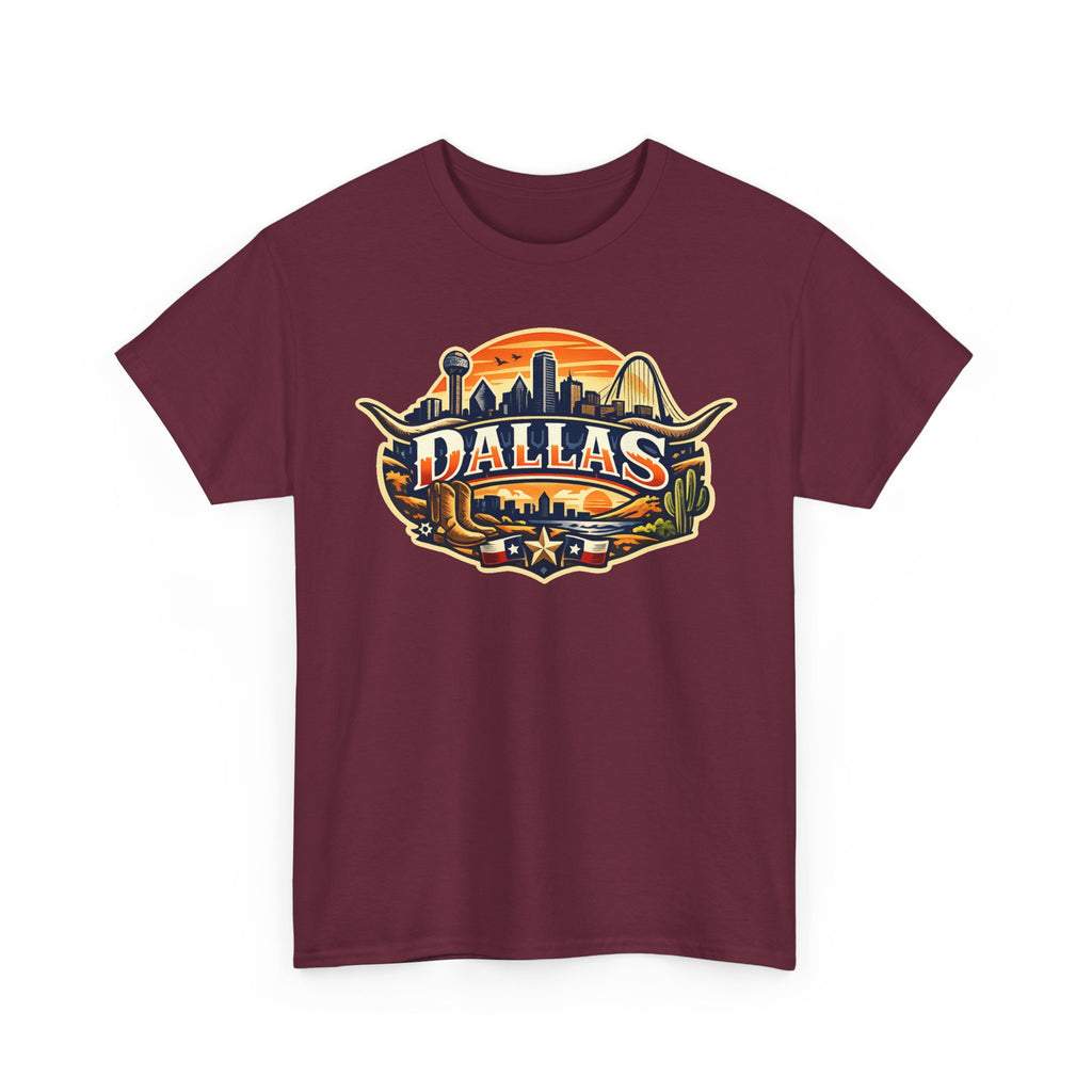 Dallas Skyline Retro Tee — Vintage Cityscape T‑Shirt with 'Dallas' Graphic