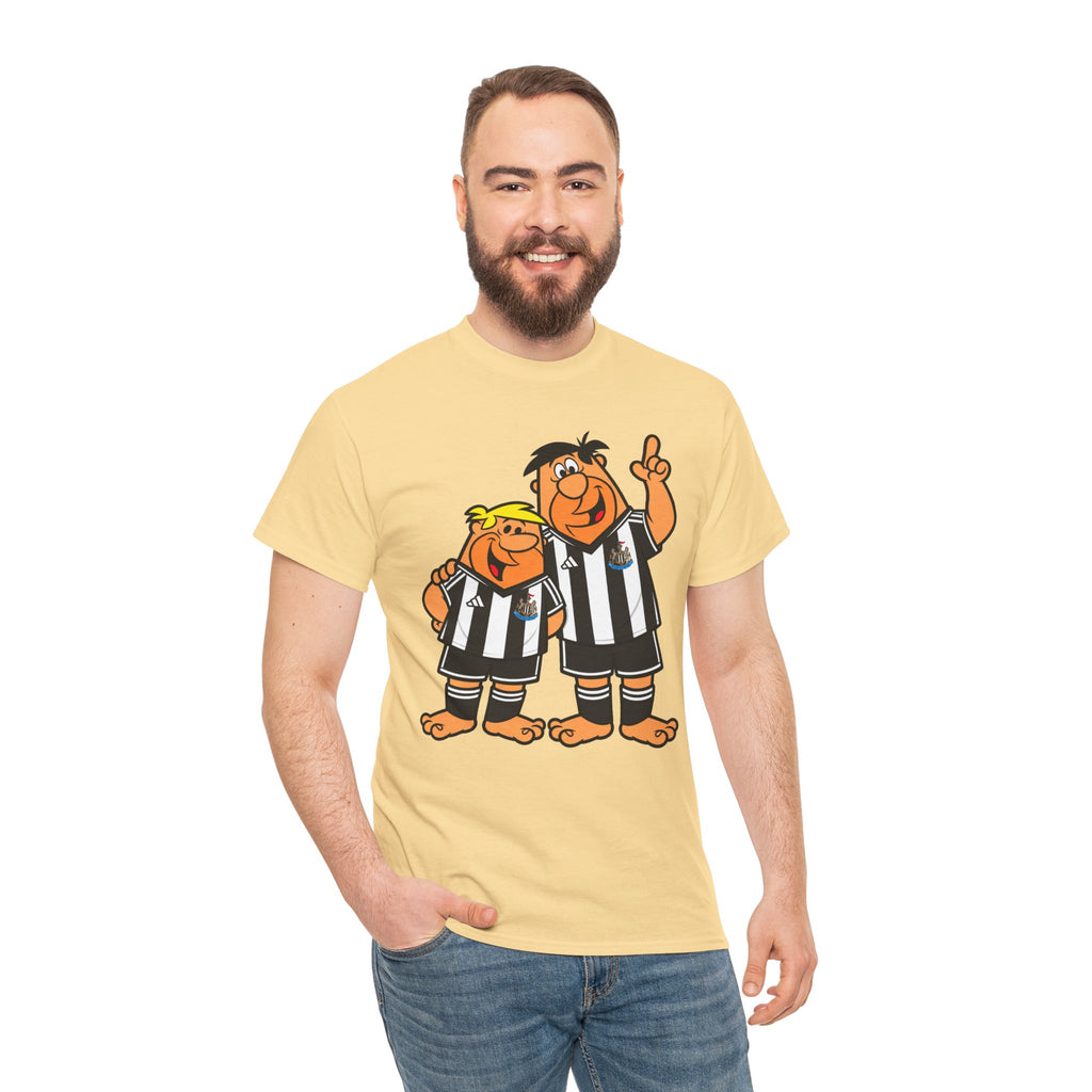 Newcastle United Flintstones Cartoon Cotton T-Shirt / Tee — Retro Striped Jersey Illustrations