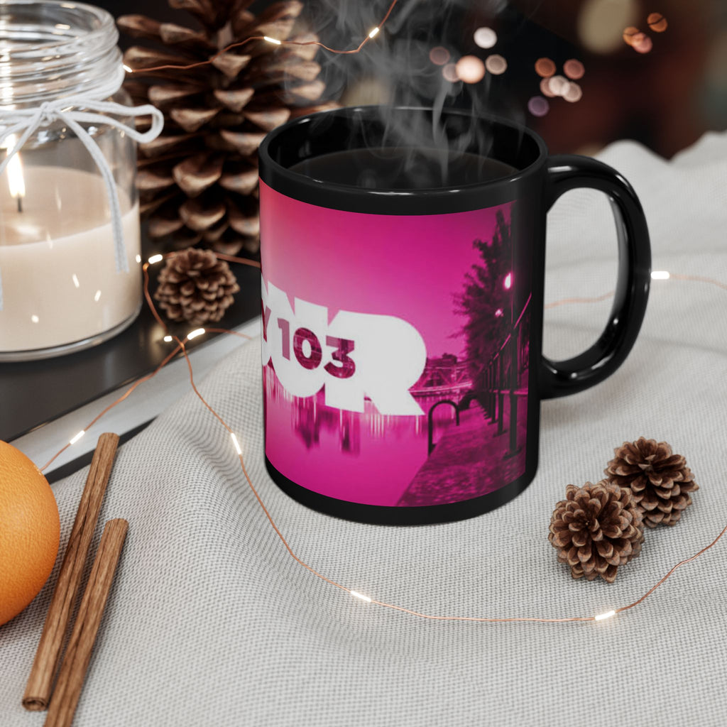 Black Mug — Key 103 Pink Cityscape Coffee Mug (11oz/15oz)