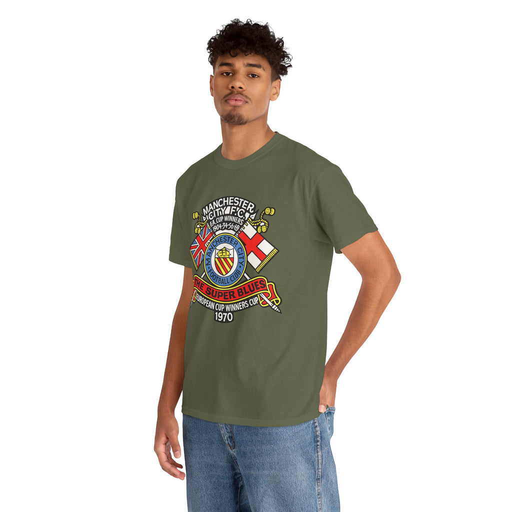 Manchester City Vintage Crest Tee — 'The Super Blues' 1970 European Cup Winners