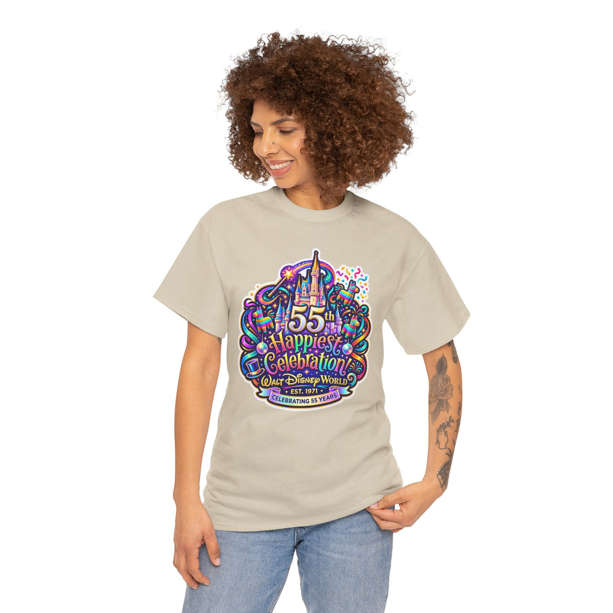 T-Shirt — "55th Happiest Celebration" Colorful Anniversary Castle Graphic Tee