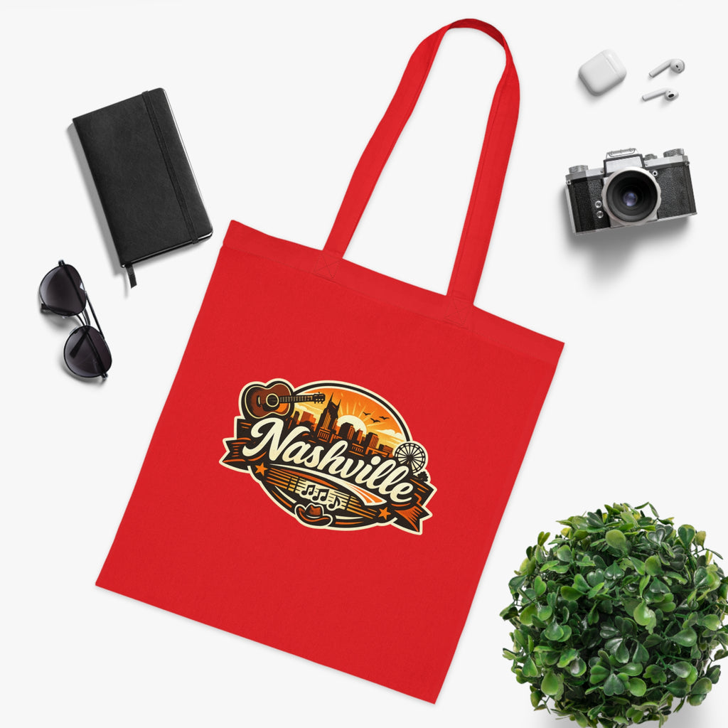 Nashville Retro Badge Tote Bag — Music City Souvenir Cotton Tote