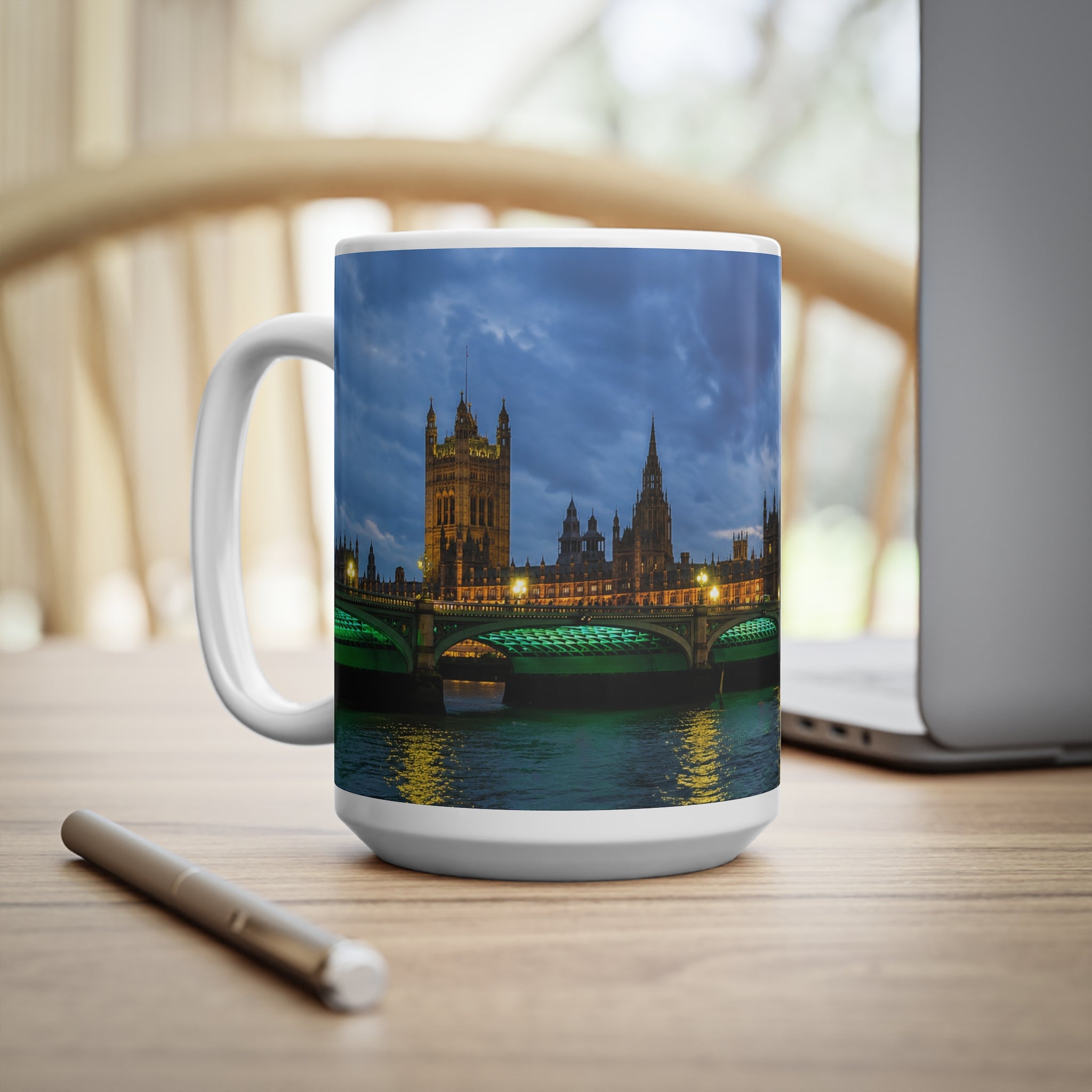 London Night Skyline Mug — Houses of Parliament & Westminster Bridge Ceramic Coffee Cup