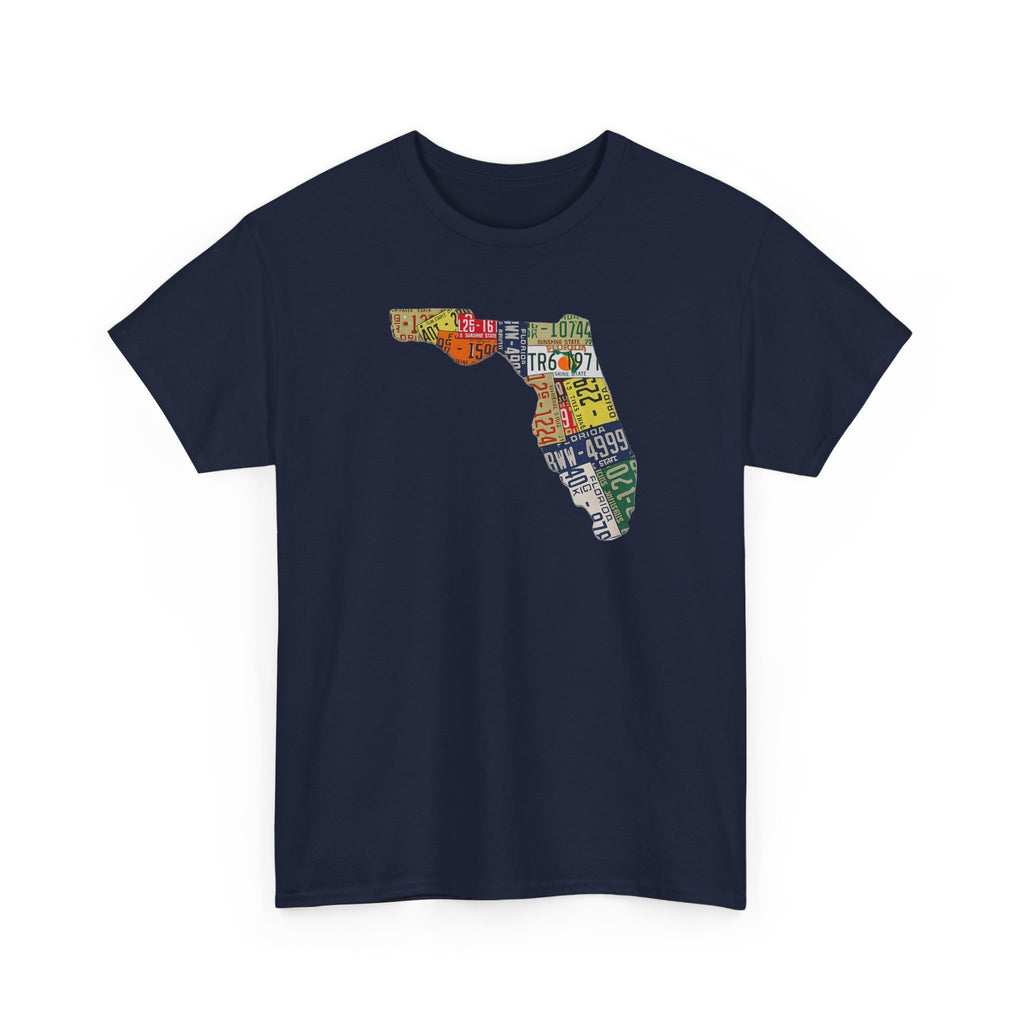 Florida License Plate Map T-Shirt — Vintage State Silhouette Tee