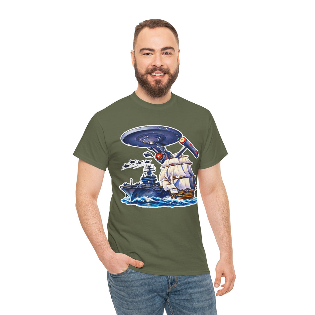 Nautical Starship Called Enterprise T-Shirt — Vintage Sailing Ship Meets Spaceship Graphic Tee