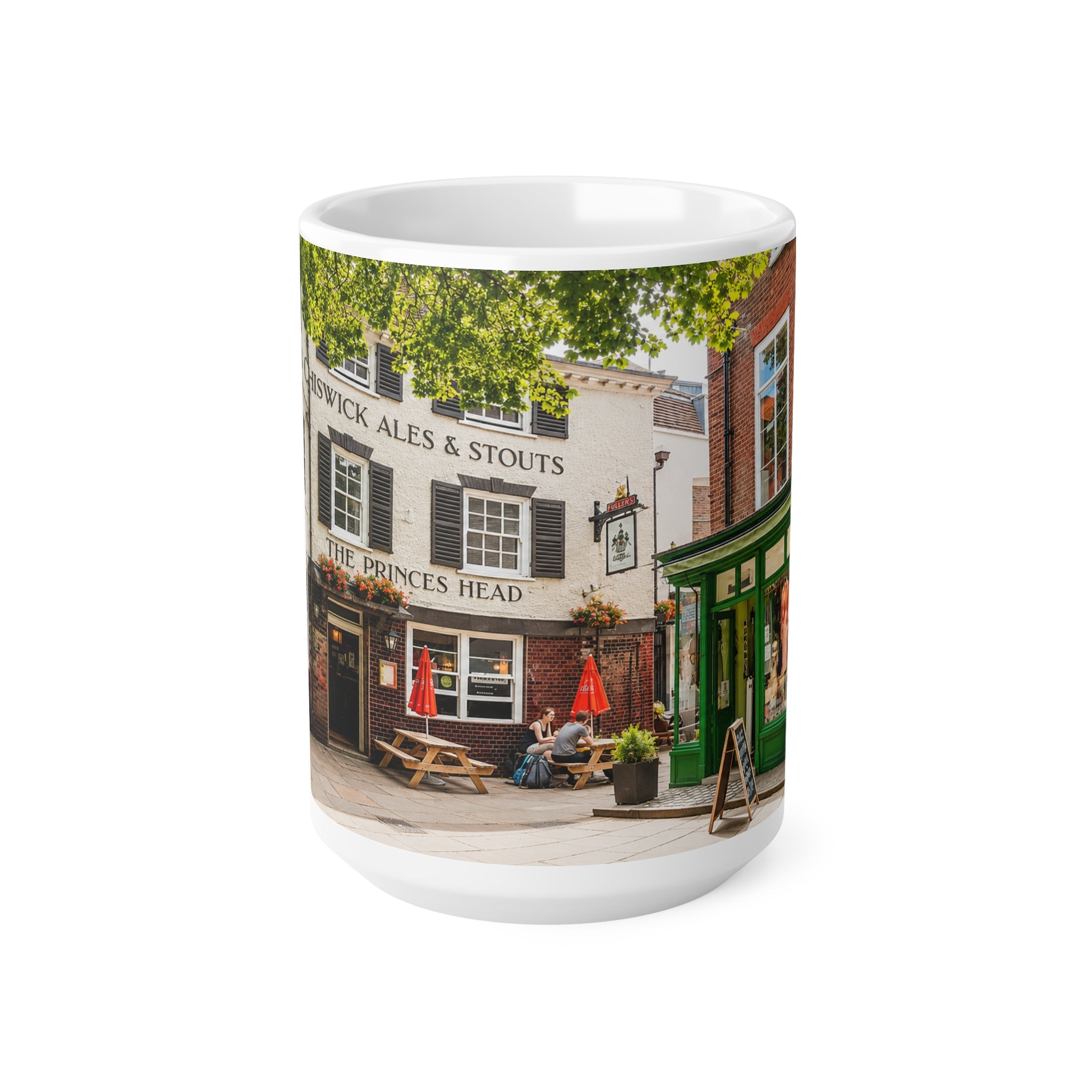 Richmond Ted Lasso English Pub Street Scene Mug — Ceramic Coffee Cup (11oz & 15oz)