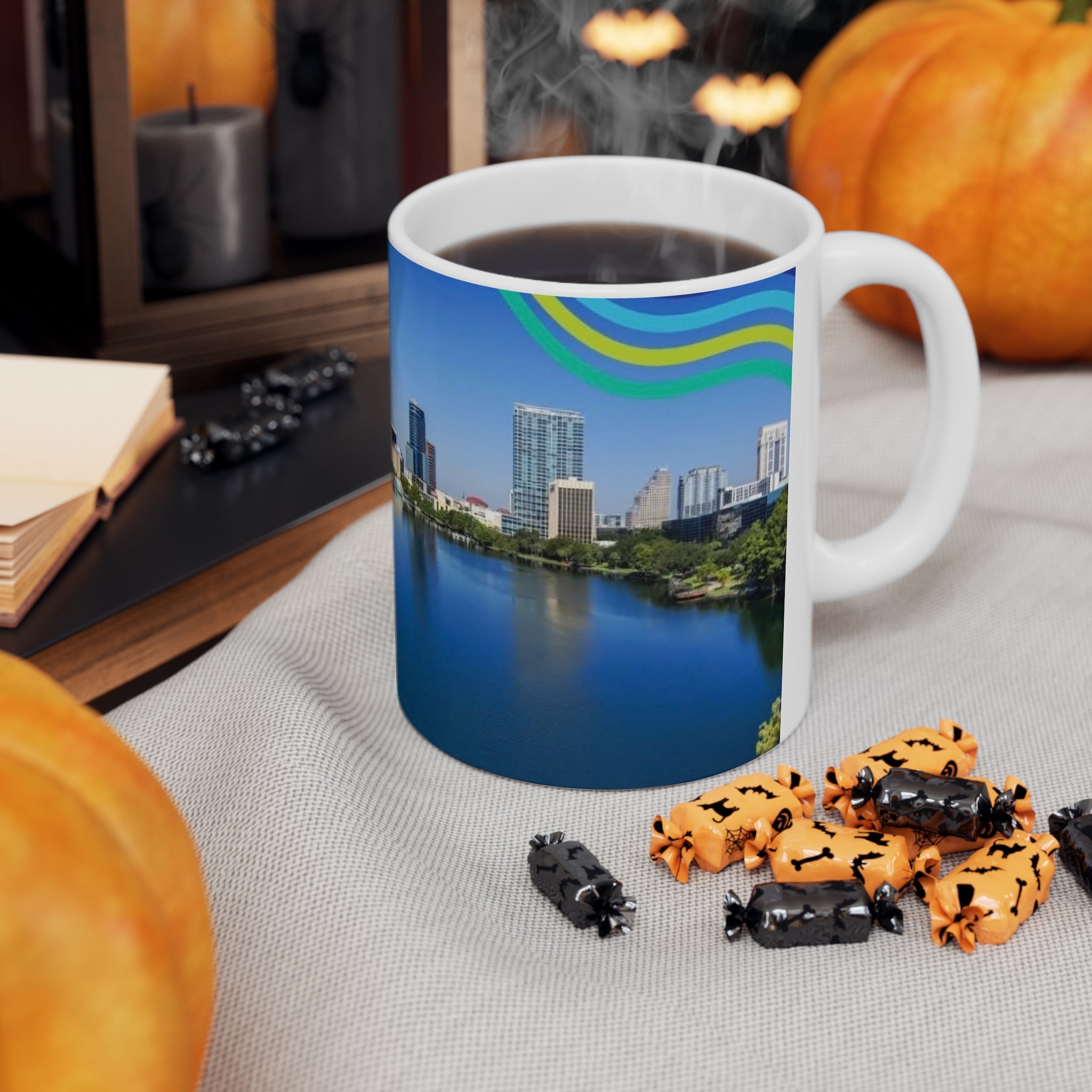 Orlando Lake Eola City Skyline Coffee Mug — Scenic Waterfront 11oz & 15oz Ceramic Cups
