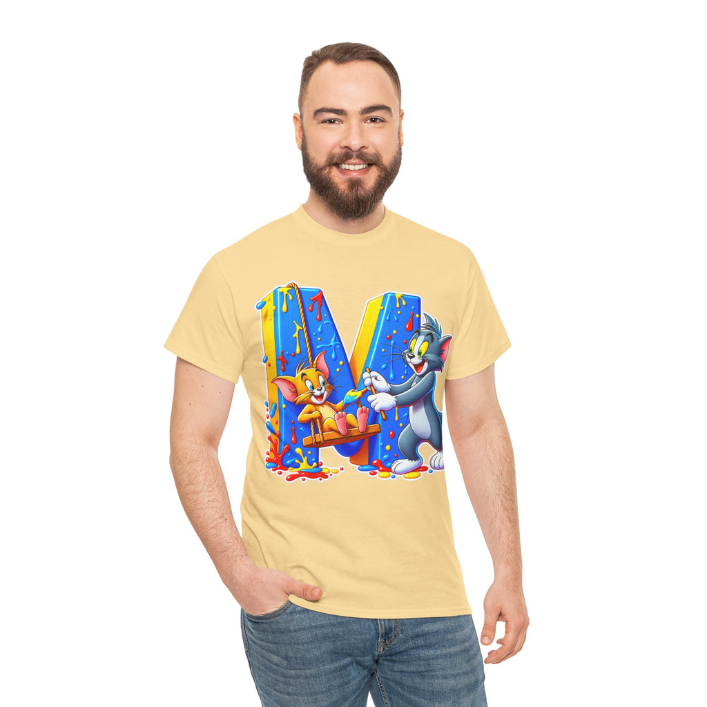 Tom & Jerry Letter M Cotton T-Shirt — Retro Cartoon Graphic Tee