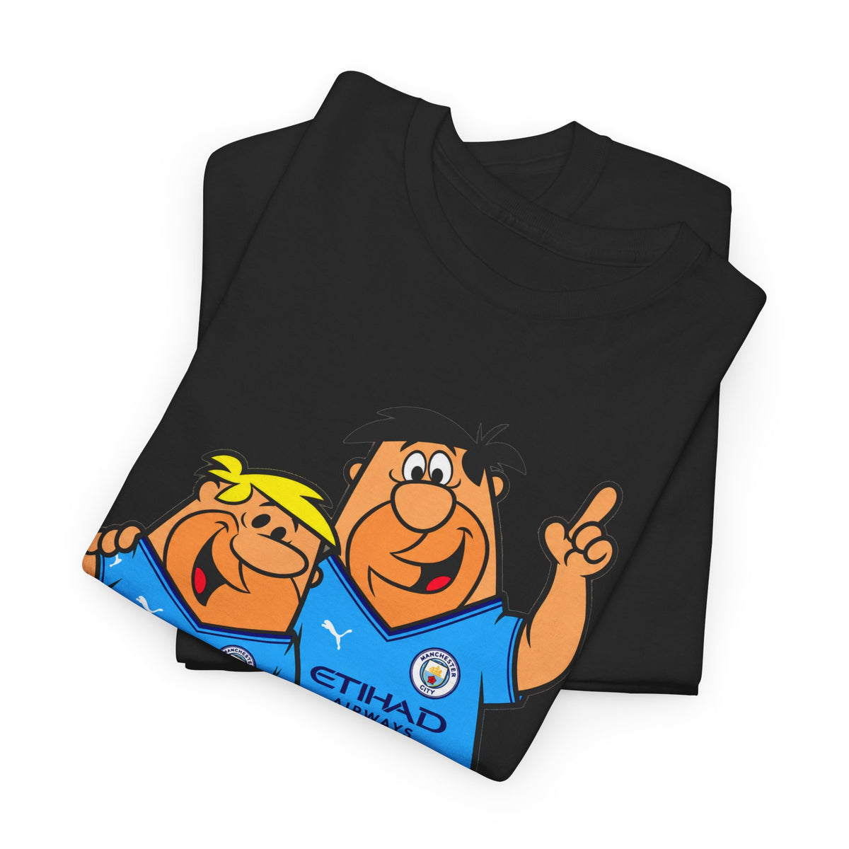 Manchester City The Flintstones Etihad Airways Cartoon Cotton T-Shirt