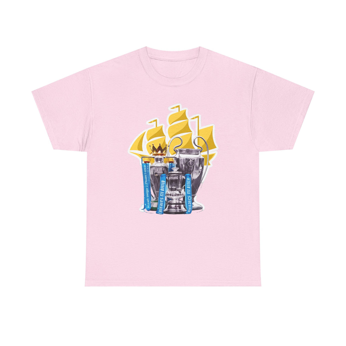 Manchester City Champions Trophy Tee – Golden Cups & Blue Scarves Football Fan Shirt