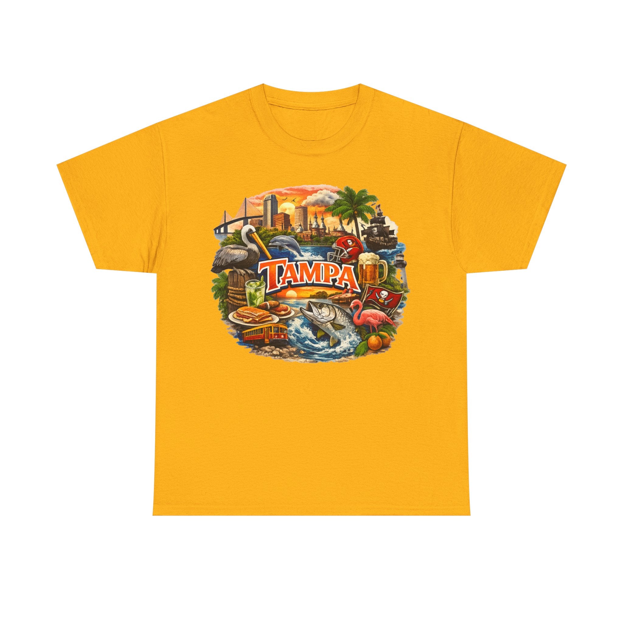 Tampa Florida Retro Scenic Tee — Vintage Beach, Skyline & Wildlife Graphic