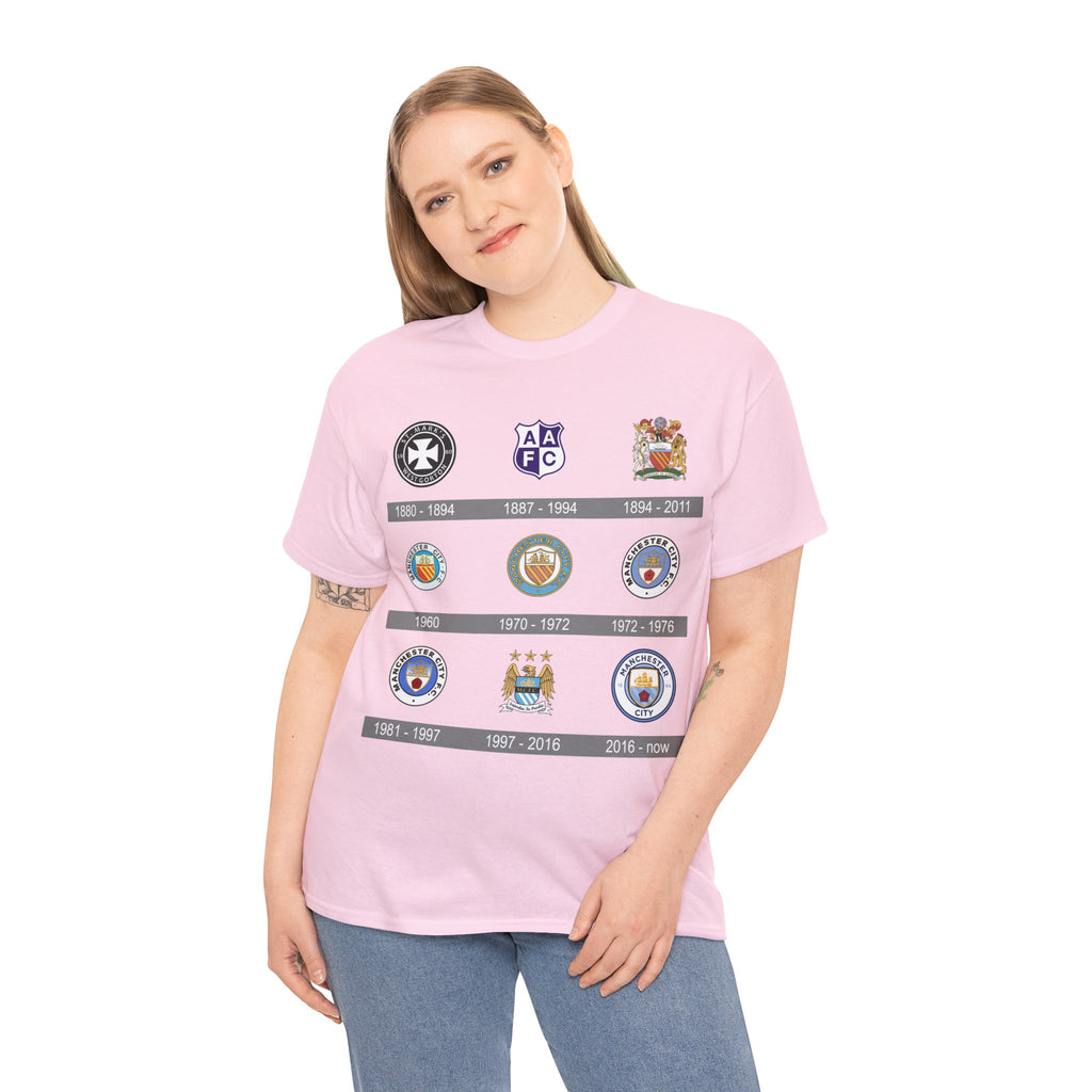 Manchester City Crest Timeline T-Shirt — Retro Club Crest History Tee