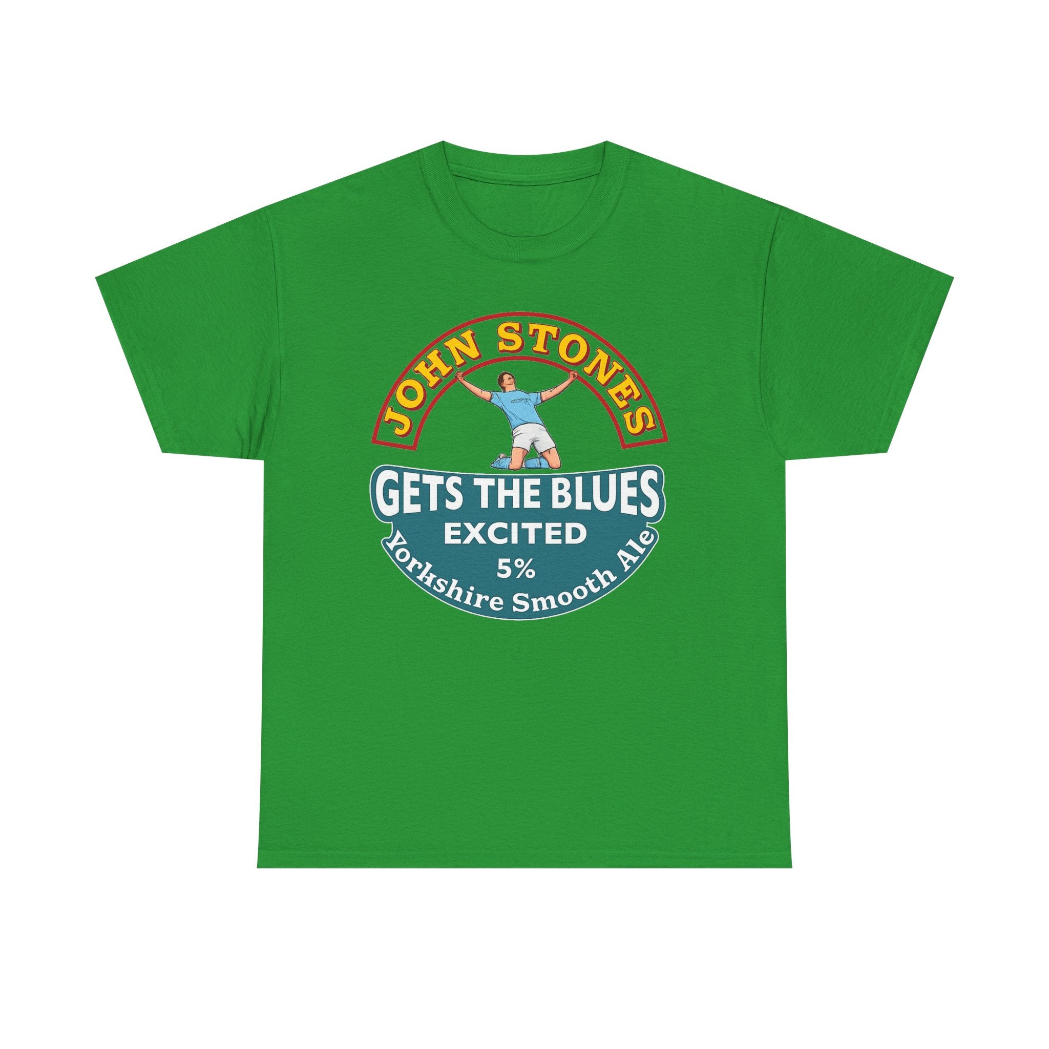 John Stones T-Shirt — "Gets The Blues Excited" Retro Ale Parody Tee