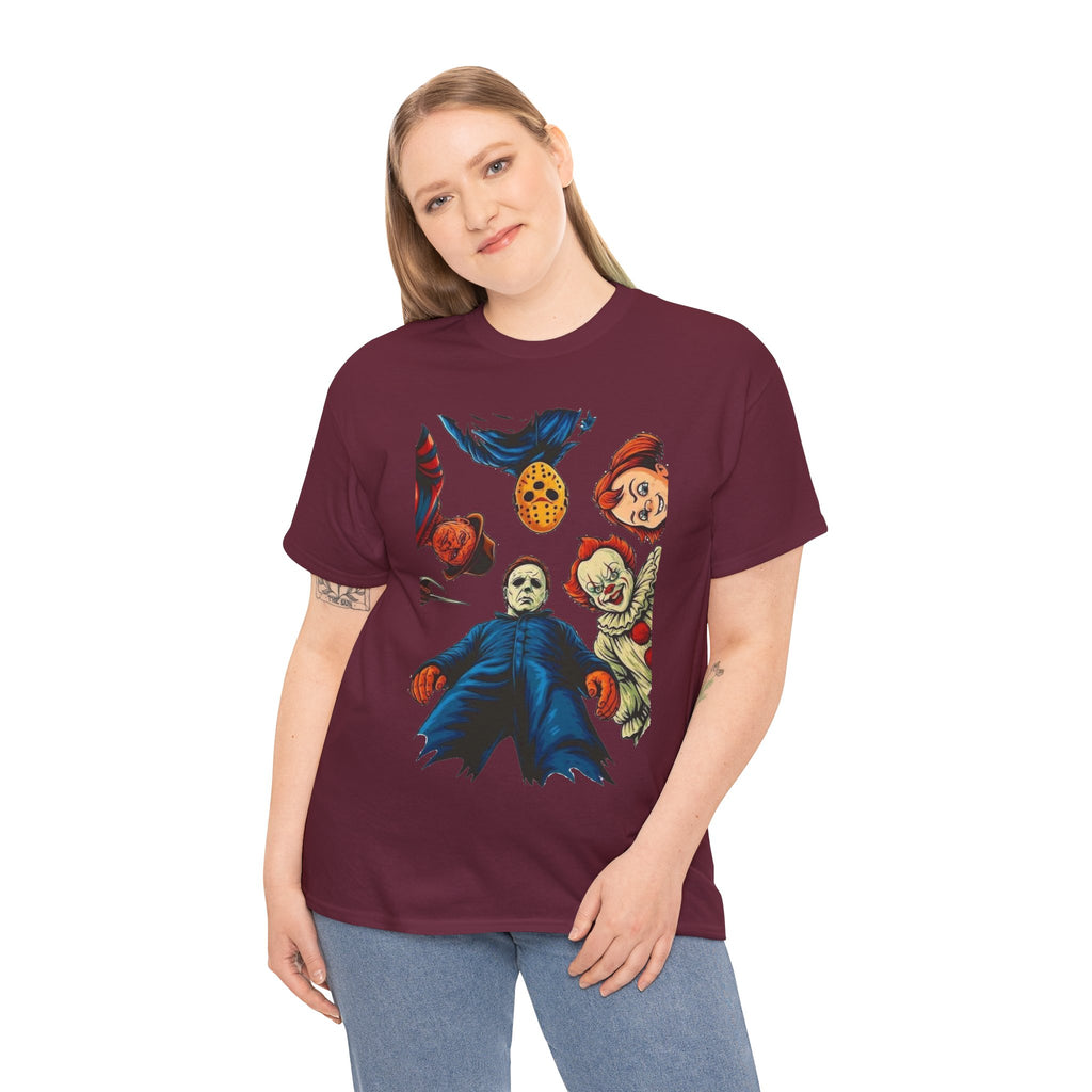 Horror Movie Icons Graphic Tee — Michael Myers, Jason & Classic Clowns Halloween T-Shirt