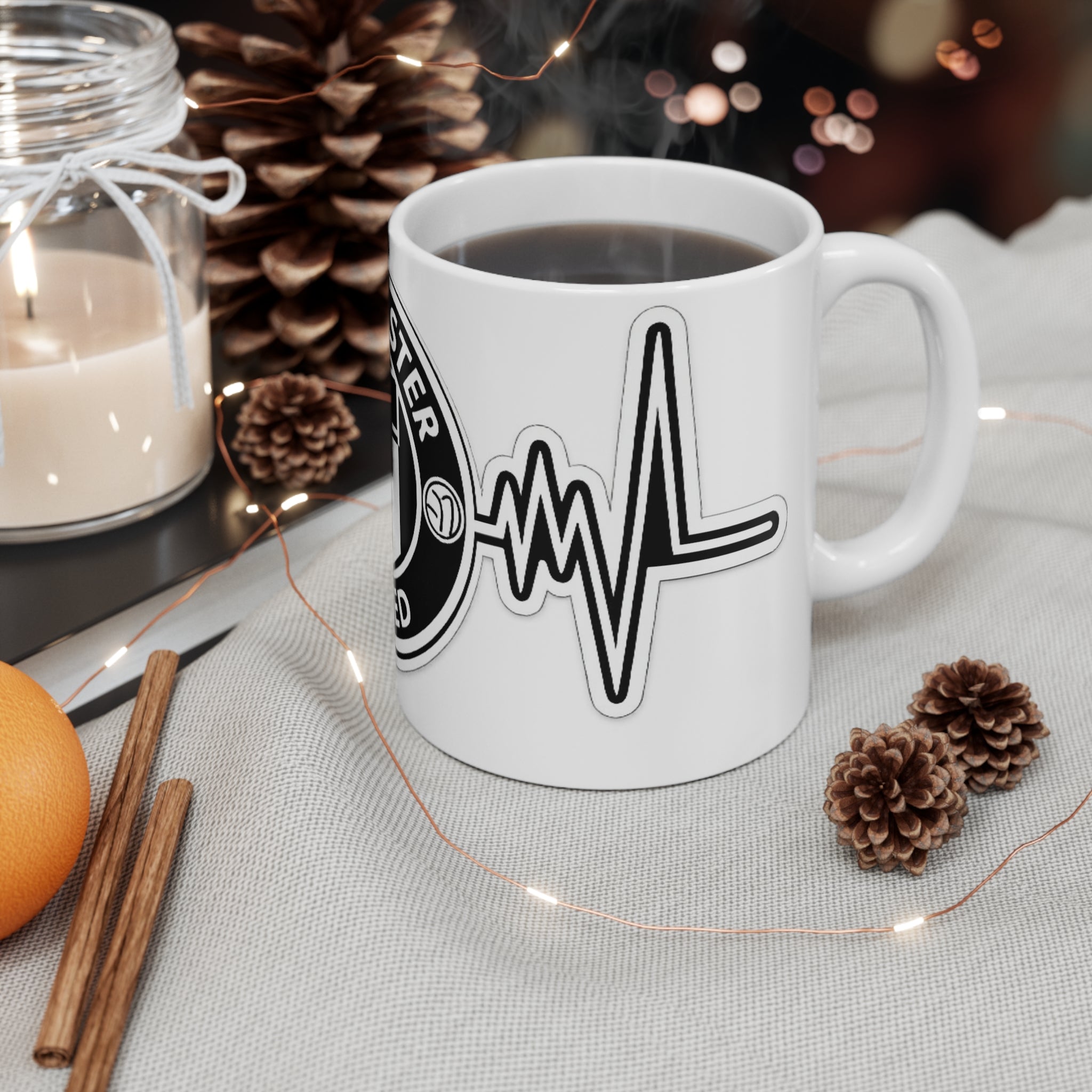 Manchester United Inspired Heartbeat Mug — Ceramic Coffee Cup (11oz & 15oz)