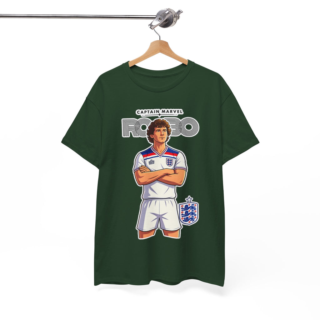 Bryan Robson Retro England Football Cotton T-Shirt / Tee — "Captain Marvel" Soccer Player Graphic