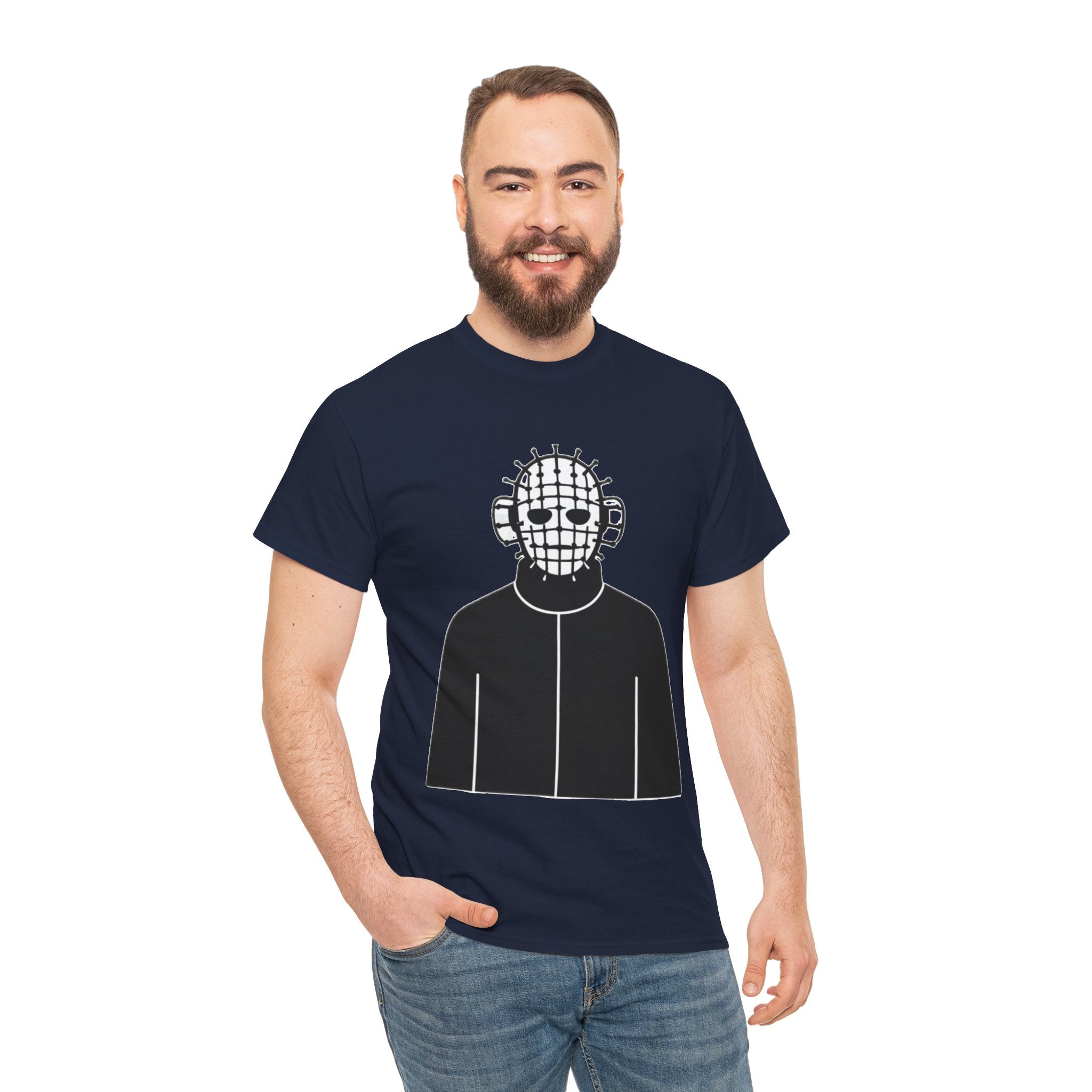 Horror Mask Graphic Tee — Pinhead-Inspired Skull Design