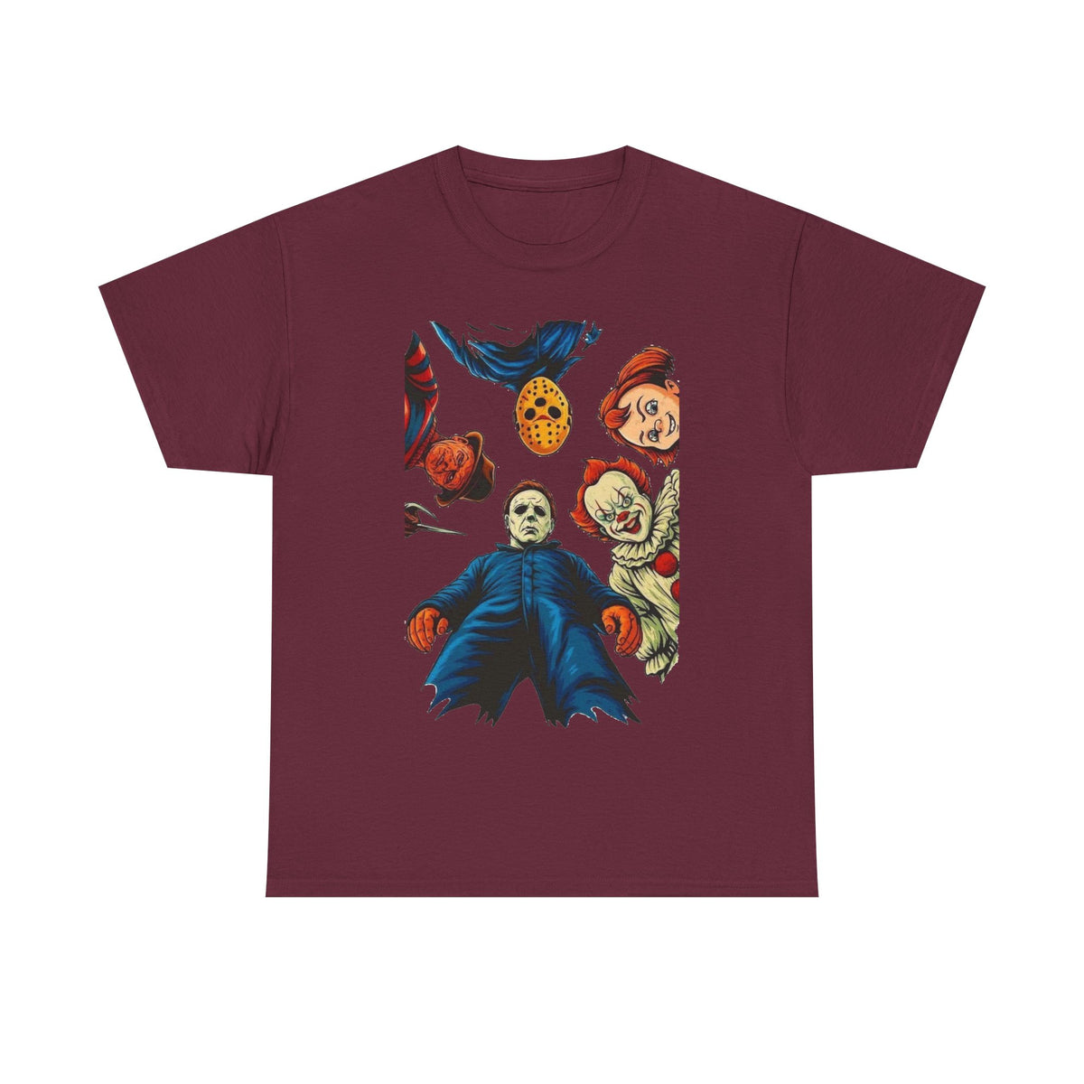 Horror Movie Icons Graphic Tee — Michael Myers, Jason & Classic Clowns Halloween T-Shirt