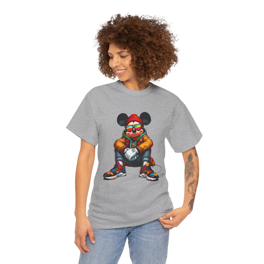 Mickey Mouse Streetwear Graphic Tee — Hip-Hop Mouse Character Sitting in Sneakers