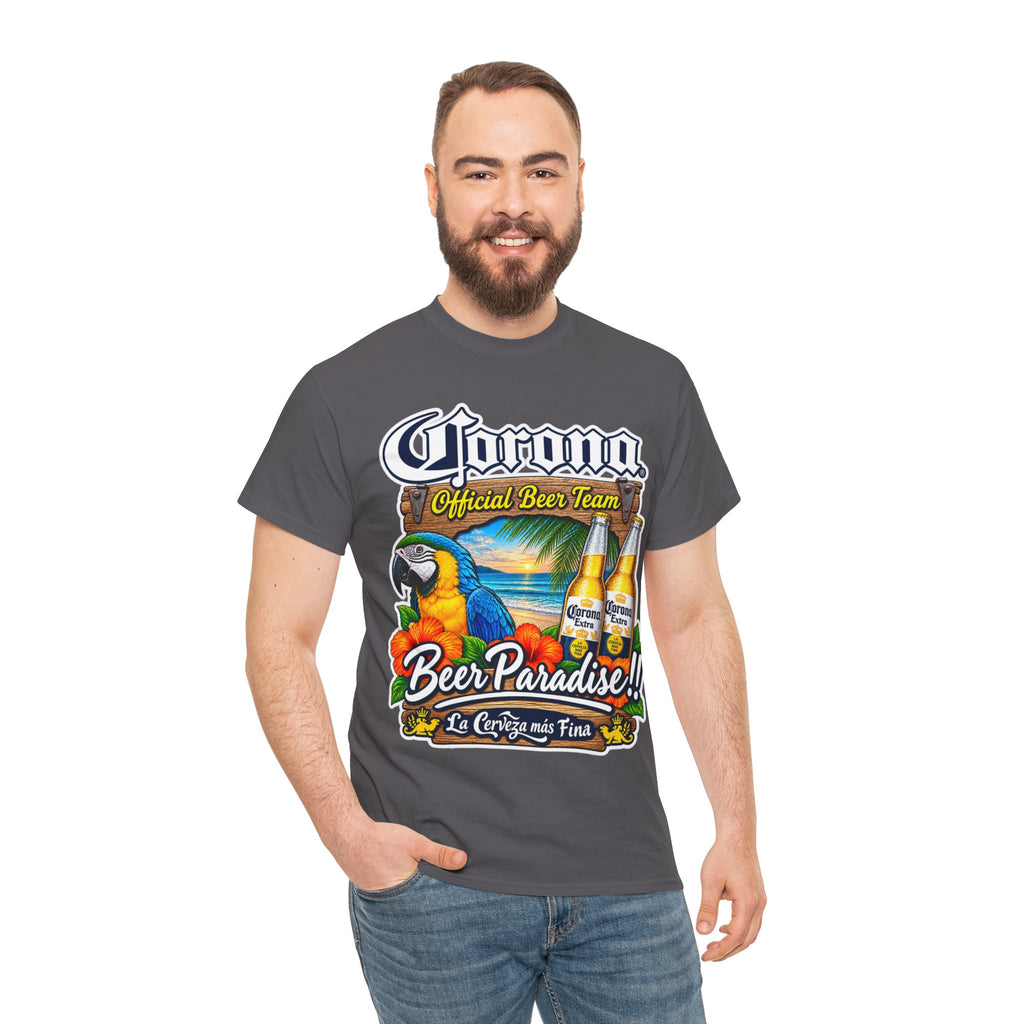 Corona Beer Paradise Tee — Tropical Parrot Beach Beer T‑Shirt
