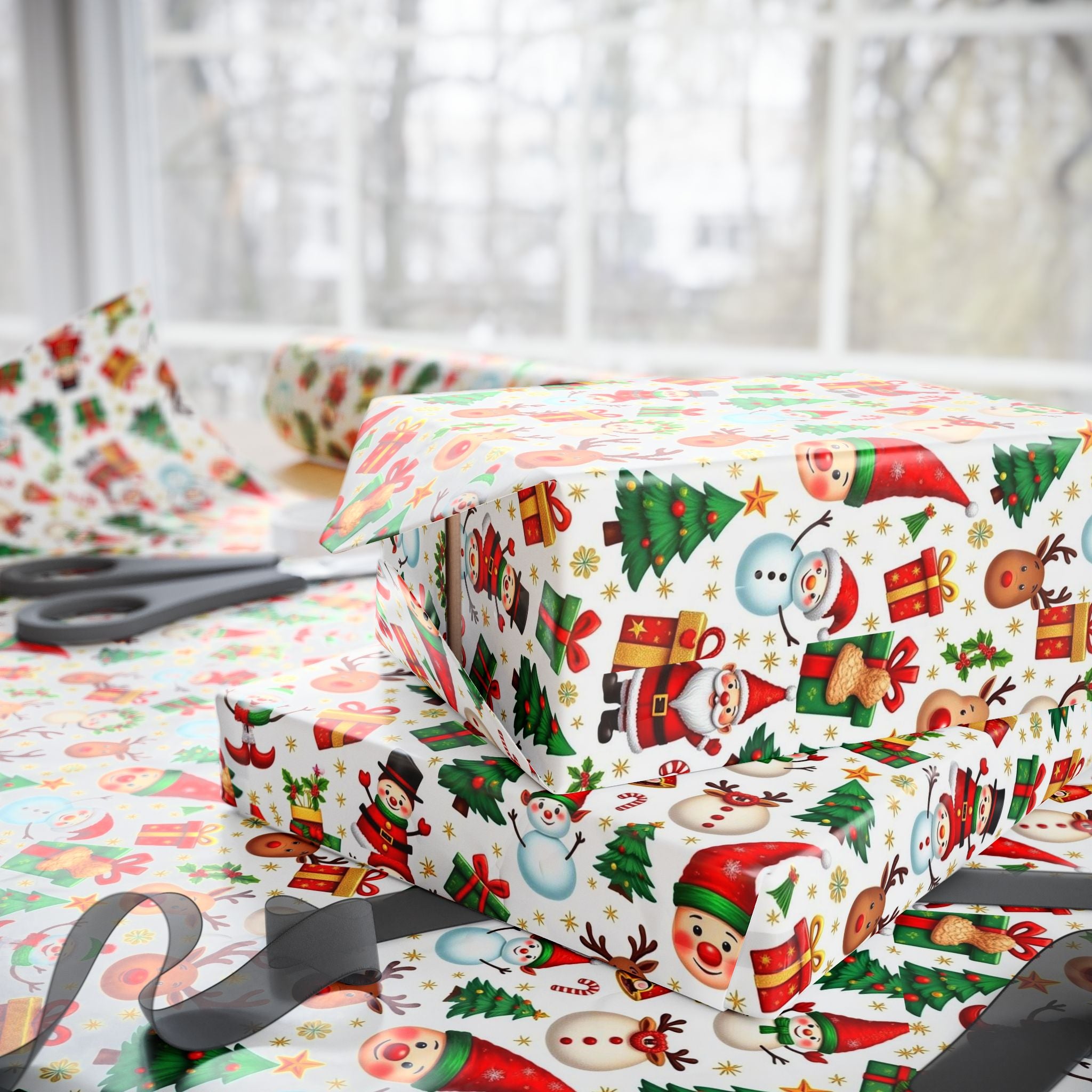 Christmas Pattern Wrapping Paper — Cute Santa, Reindeer & Tree Holiday Gift Wrap