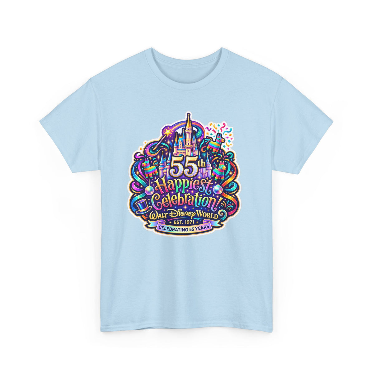 T-Shirt — "55th Happiest Celebration" Colorful Anniversary Castle Graphic Tee