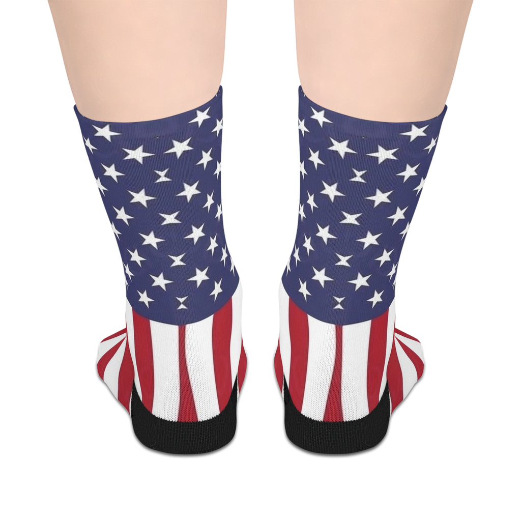 American Flag Mid-Length Socks — Stars & Stripes Patriotic Crew Socks for 4th of July