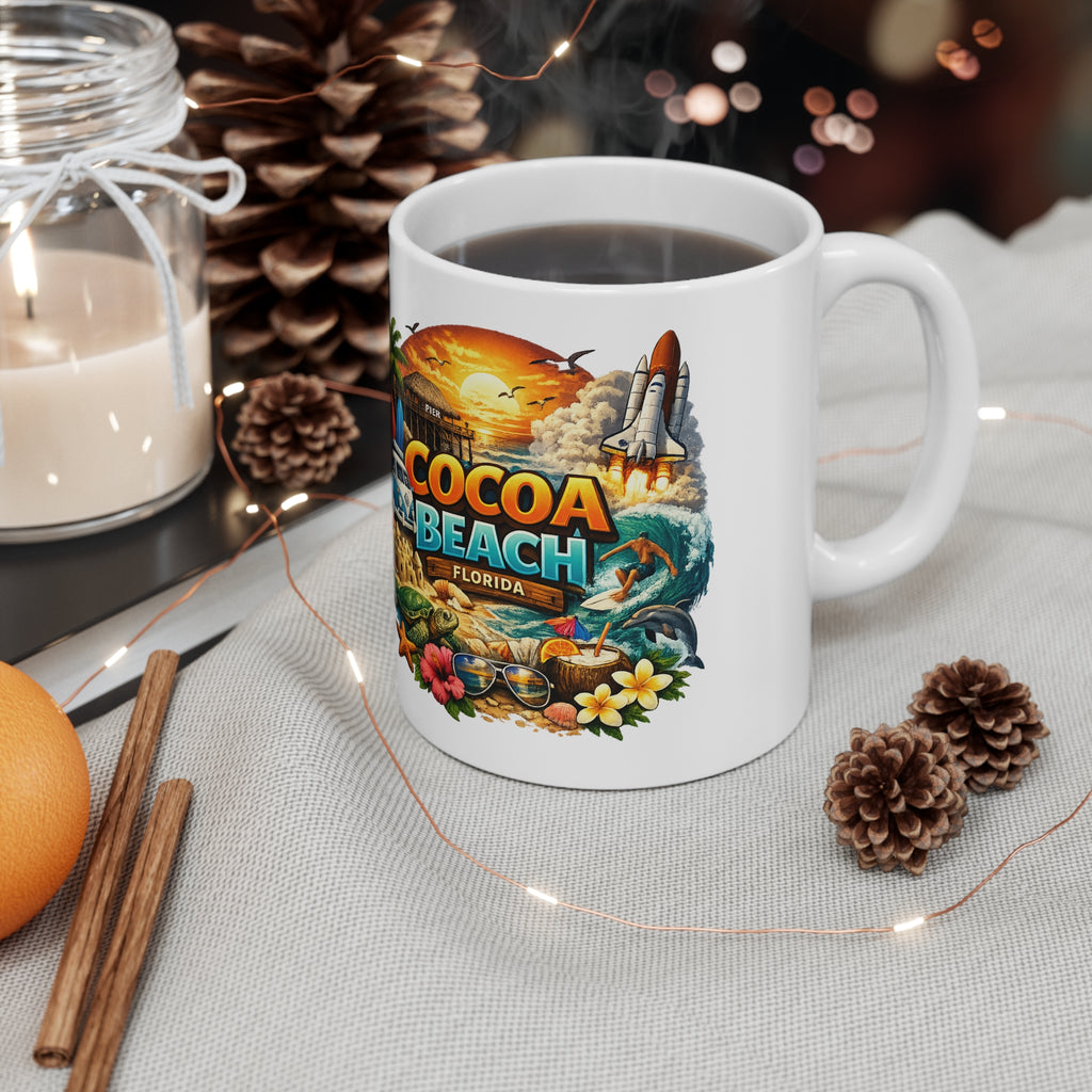 Cocoa Beach Florida Vintage Surf Mug – Retro Beach Scene Coffee Cup (11oz & 15oz)
