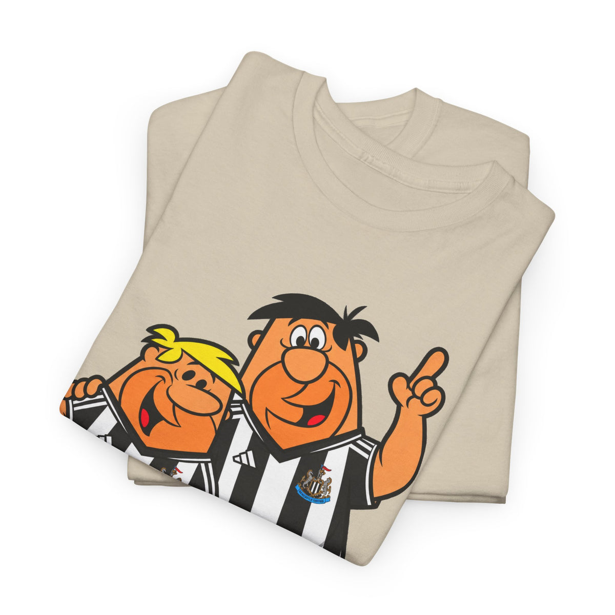 Newcastle United Flintstones Cartoon Cotton T-Shirt / Tee — Retro Striped Jersey Illustrations