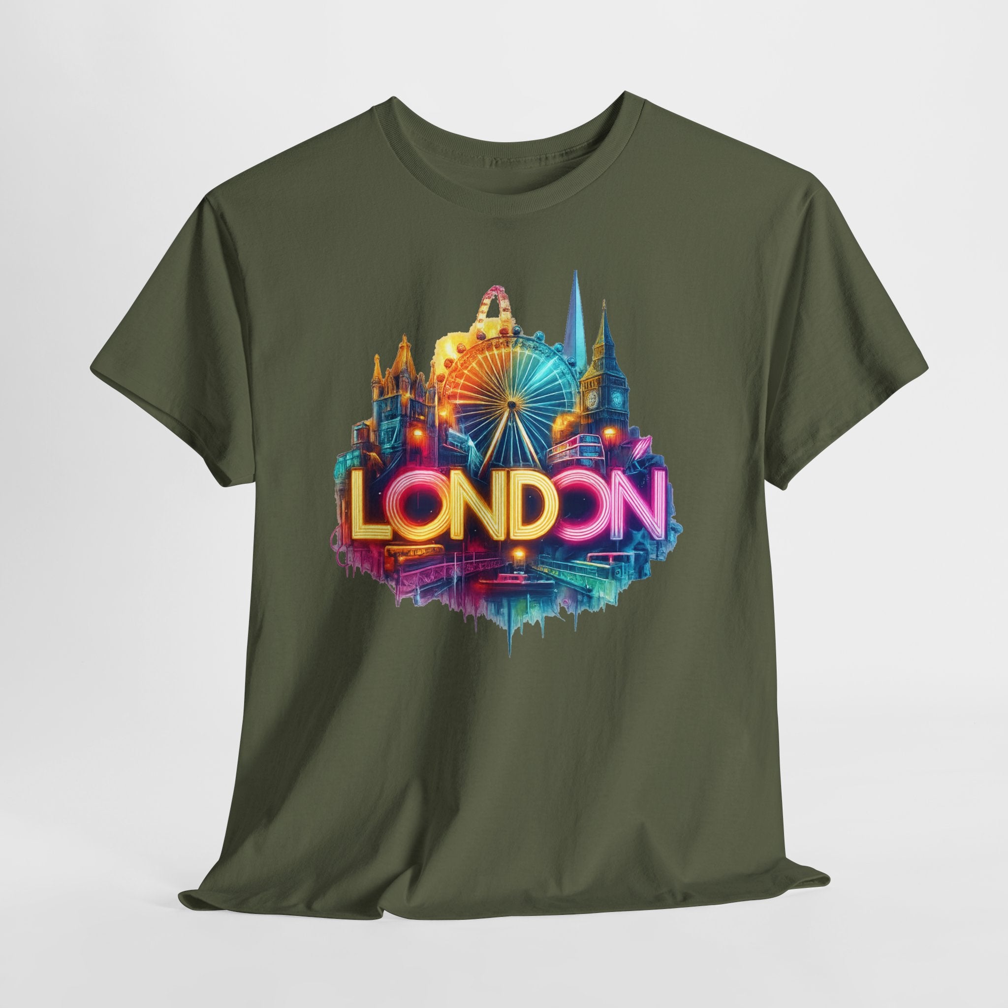 London Skyline Tee — Colorful Neon London Landmark T-Shirt