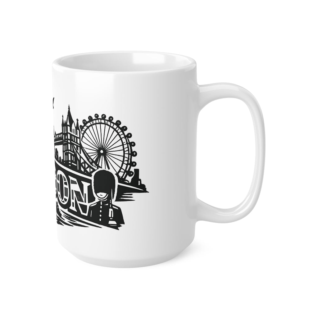 London Skyline Ceramic Mug — Black & White Cityscape Coffee Cup (11oz, 15oz)