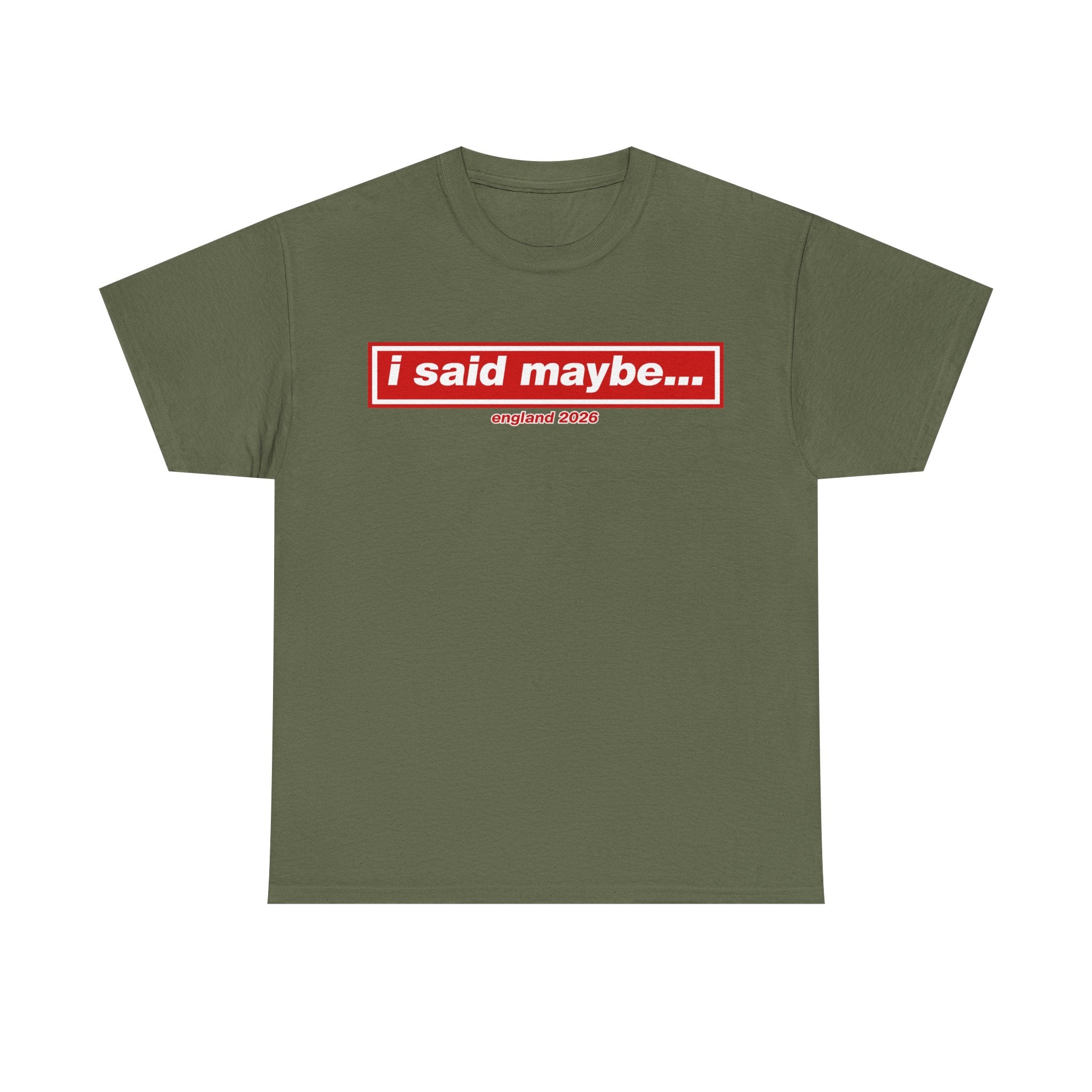 I Said Maybe Tee — Minimalist Red Logo Graphic T‑Shirt