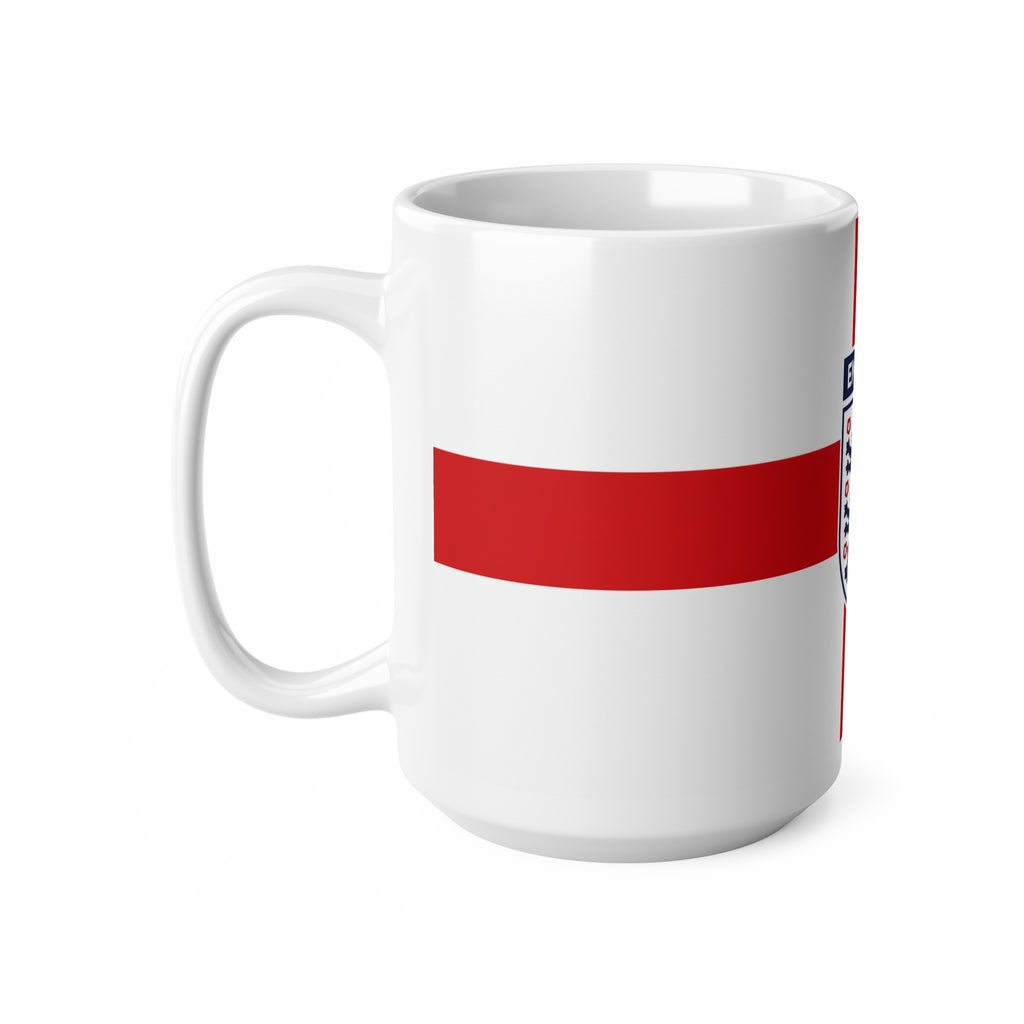 England Flag Coffee Mug — St George Cross Ceramic Tea Cup with Three Lions Crest (11oz & 15oz)