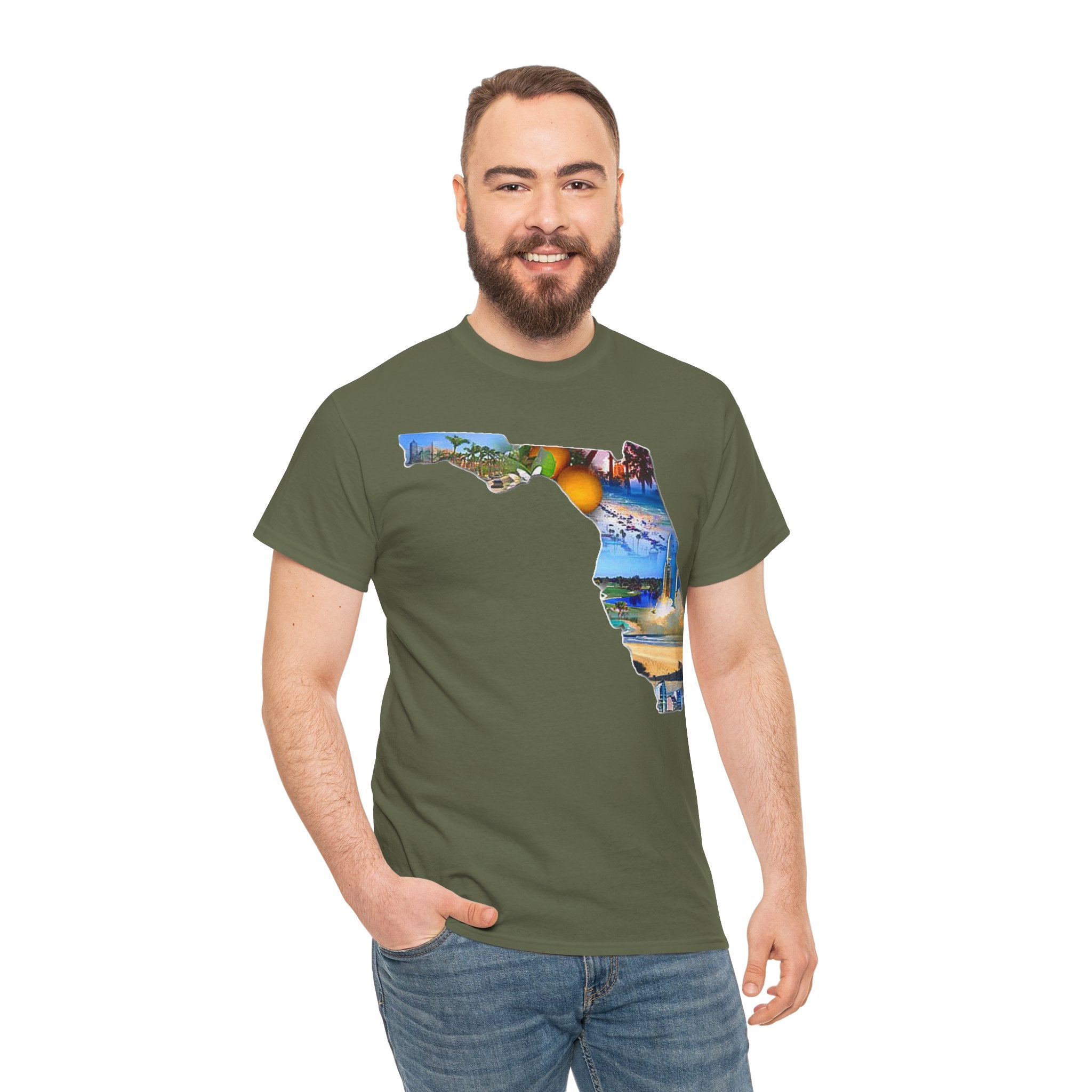 Florida State Shape T-Shirt — Scenic Beach & Sunset Map Tee