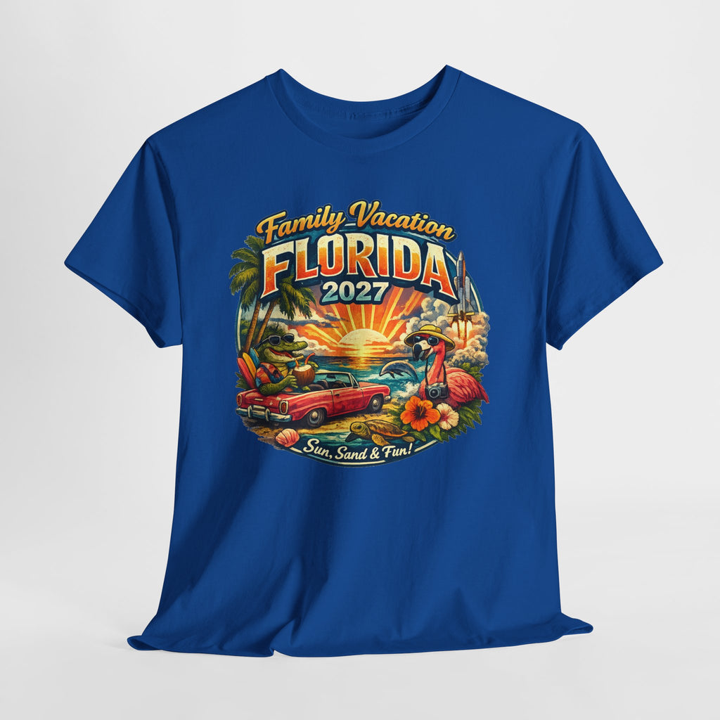 Florida Family Vacation 2027 T-Shirt — Retro Sunset Beach Design