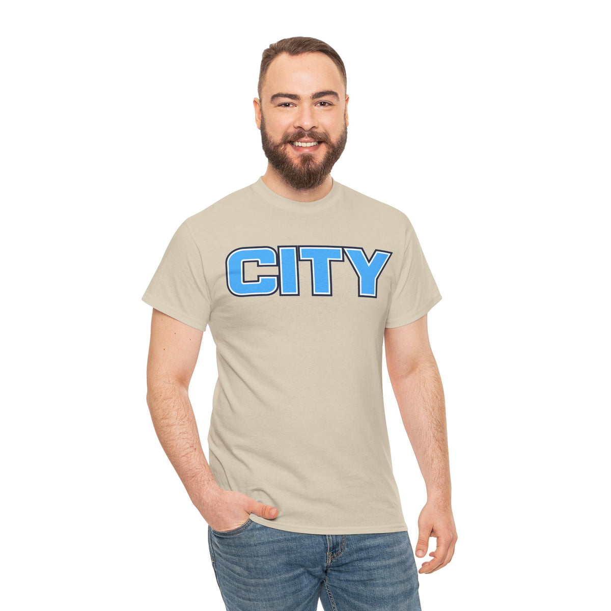 CITY Graphic Tee — Retro Man City Inspired Blue Block Letter T-Shirt