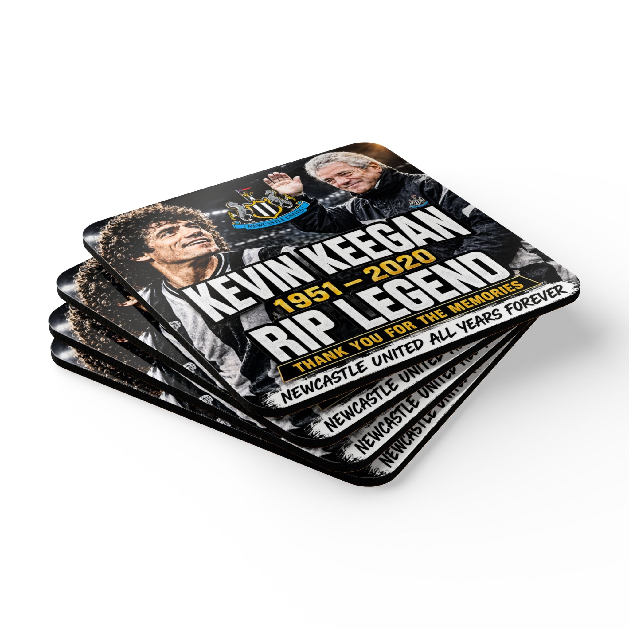 Kevin Keegan Memorial Cork Coaster Set — "RIP LEGEND 1951–2020" Newcastle United Tribute