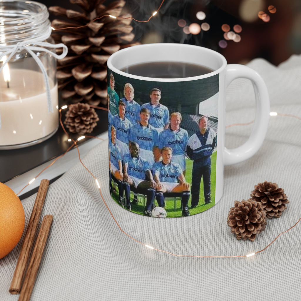 Manchester City 1990/91 Team Photo Coffee Mug — Vintage Soccer Squad Ceramic Mug (11oz & 15oz)