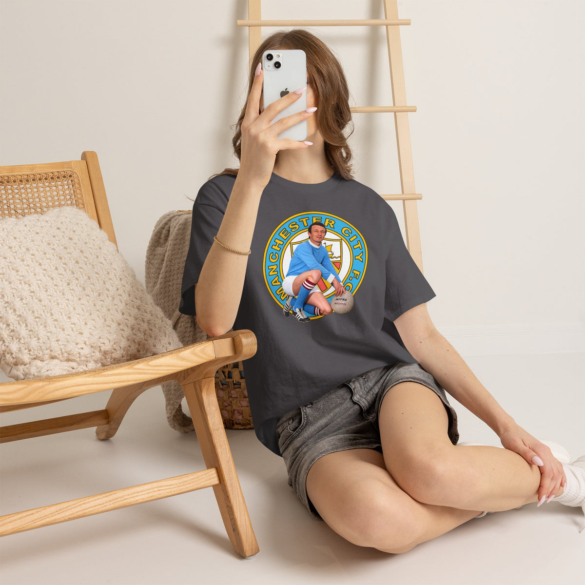 Mike Summerbee Manchester City Vintage Soccer Tee — Retro Player Crest Graphic