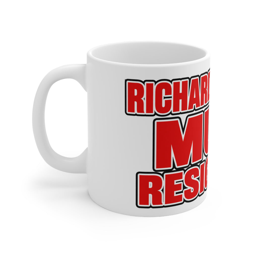 Richard Masters Must Resign Now Ceramic Coffee Mug — Bold Red Statement Mug