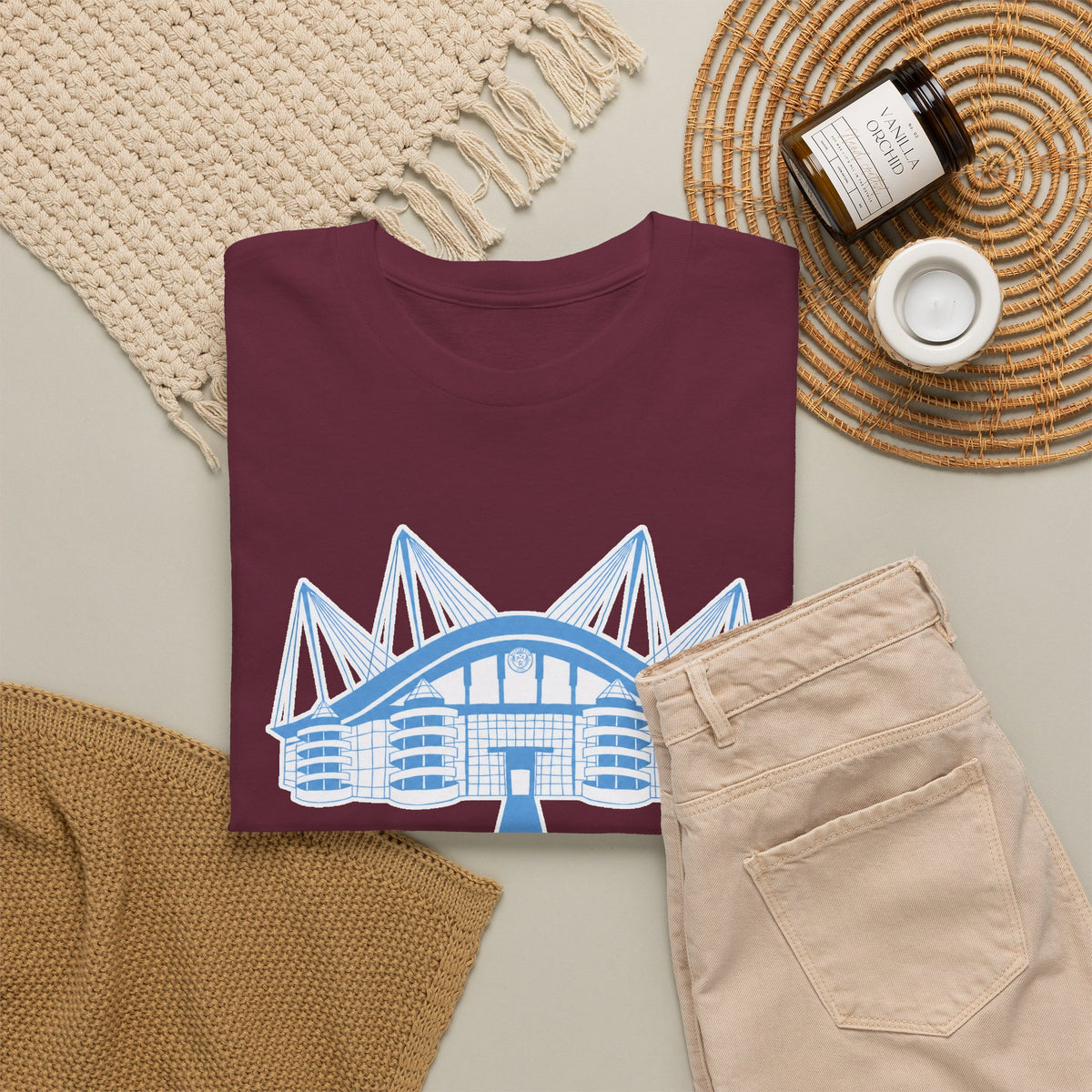 Etihad Stadium Illustration Cotton T-Shirt — Blue Arena Graphic Tee