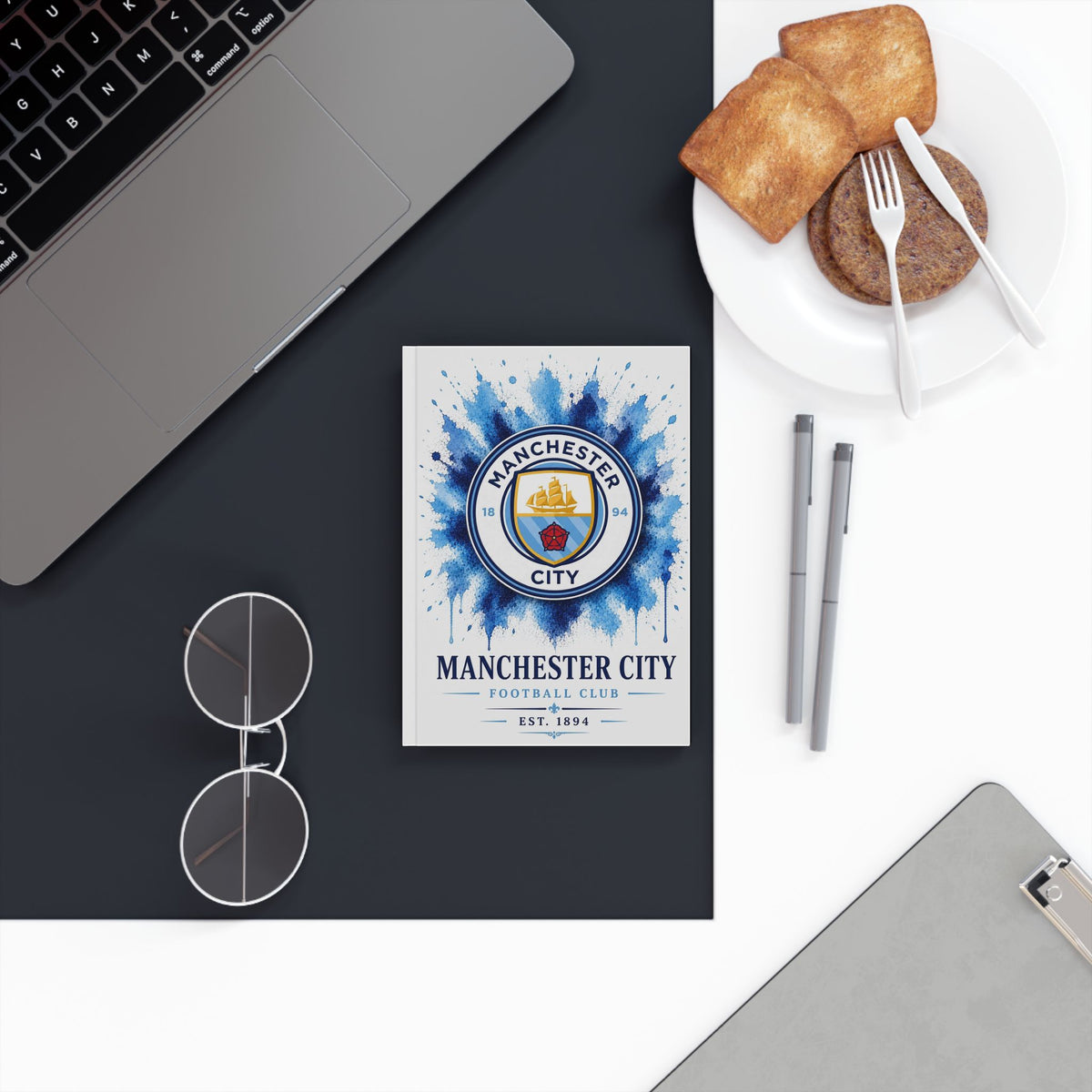 Manchester City Hardback Journal — Watercolor Crest Notebook for Fans