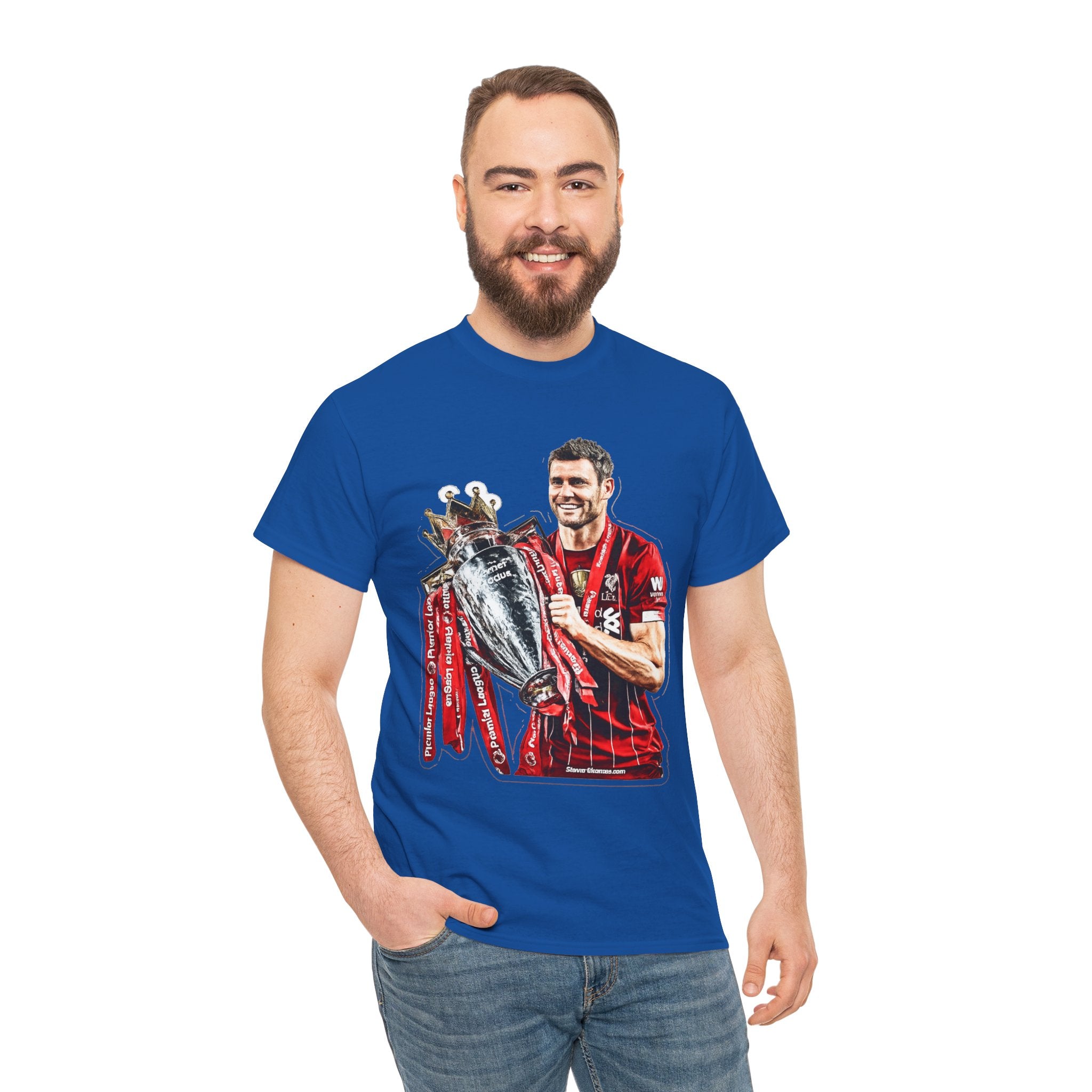 James Milner Liverpool Premier League Champion Trophy T-Shirt — Player Holding Premier Trophy