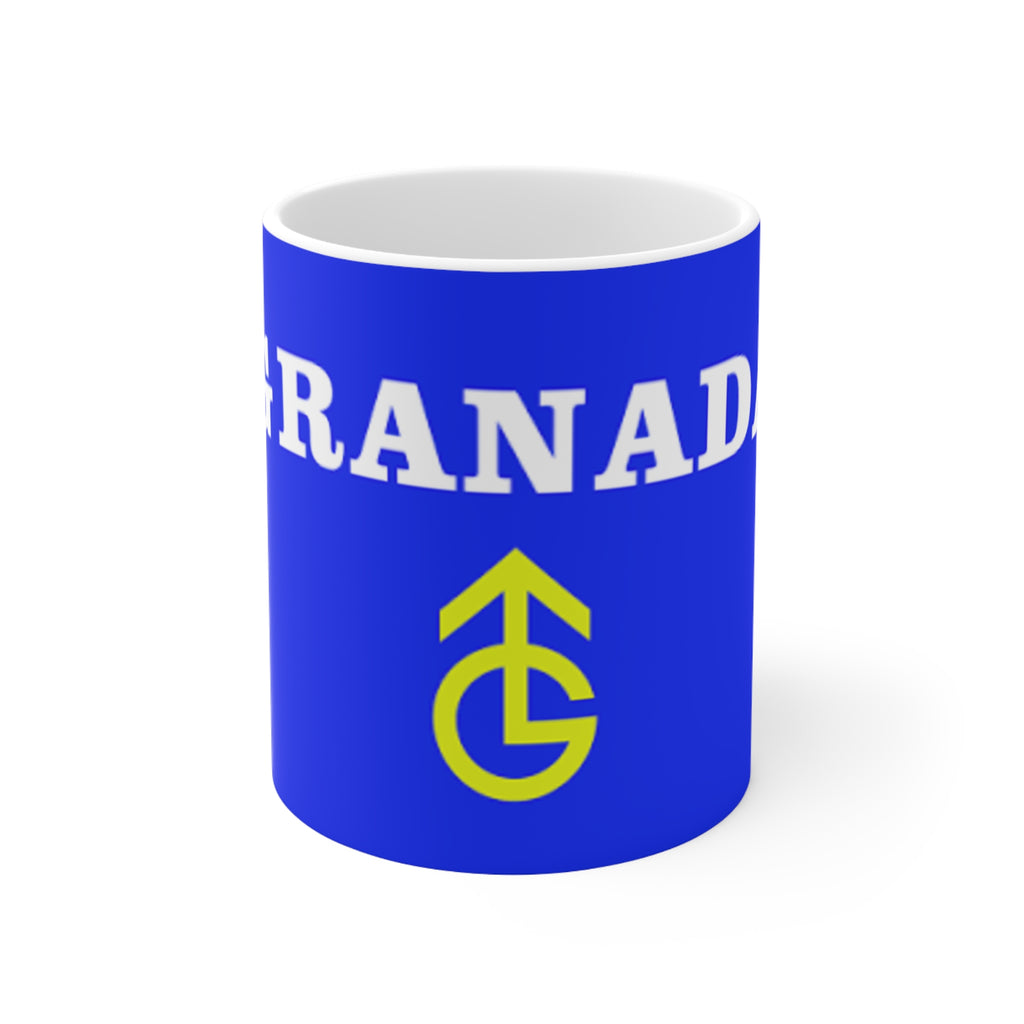 Granada TV Retro Emblem Ceramic Coffee Mug — Blue & Yellow Crest 11oz/15oz