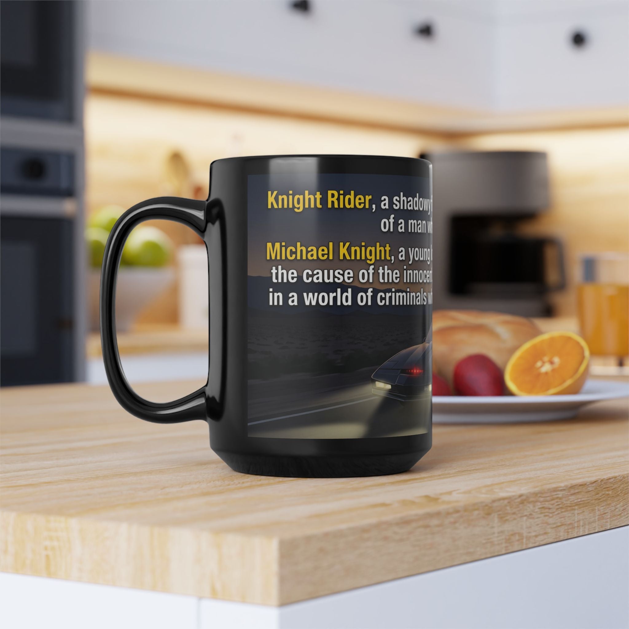 KITT Knight Rider Quote Black Mug — Retro Techno Car Coffee Cup (11oz/15oz)