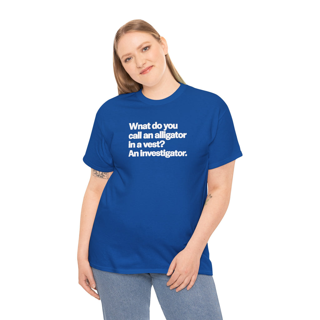 What do you call an Alligator White Minimalist Funny Tee — Subtle Embossed Text Casual T-Shirt