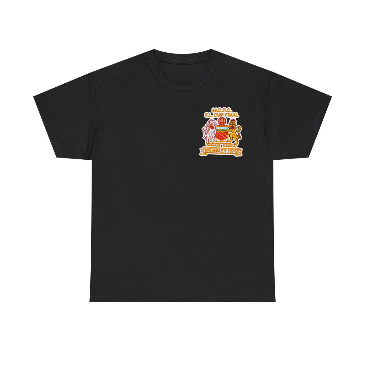 Manchester City 1976 League Cup Final Crest Cotton T‑Shirt — Vintage Football Fan Tee