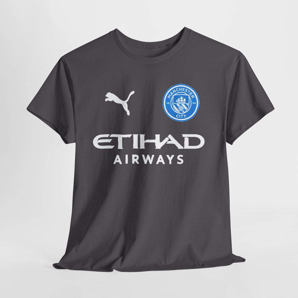 Man City Inspired Etihad Airways Logo Tee - Black Puma Style Football Shirt