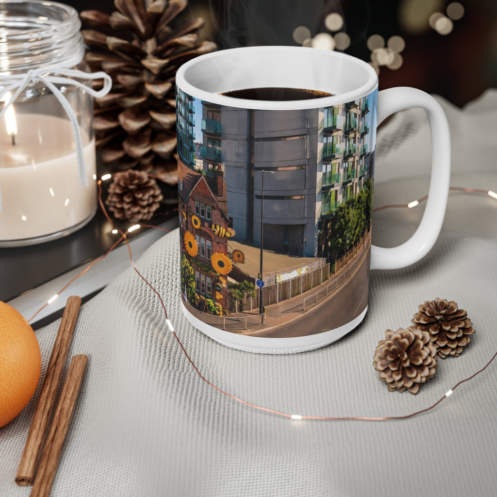 Black Friar Pub Manchester Sunflower Row House Ceramic Coffee Mug — 11oz & 15oz